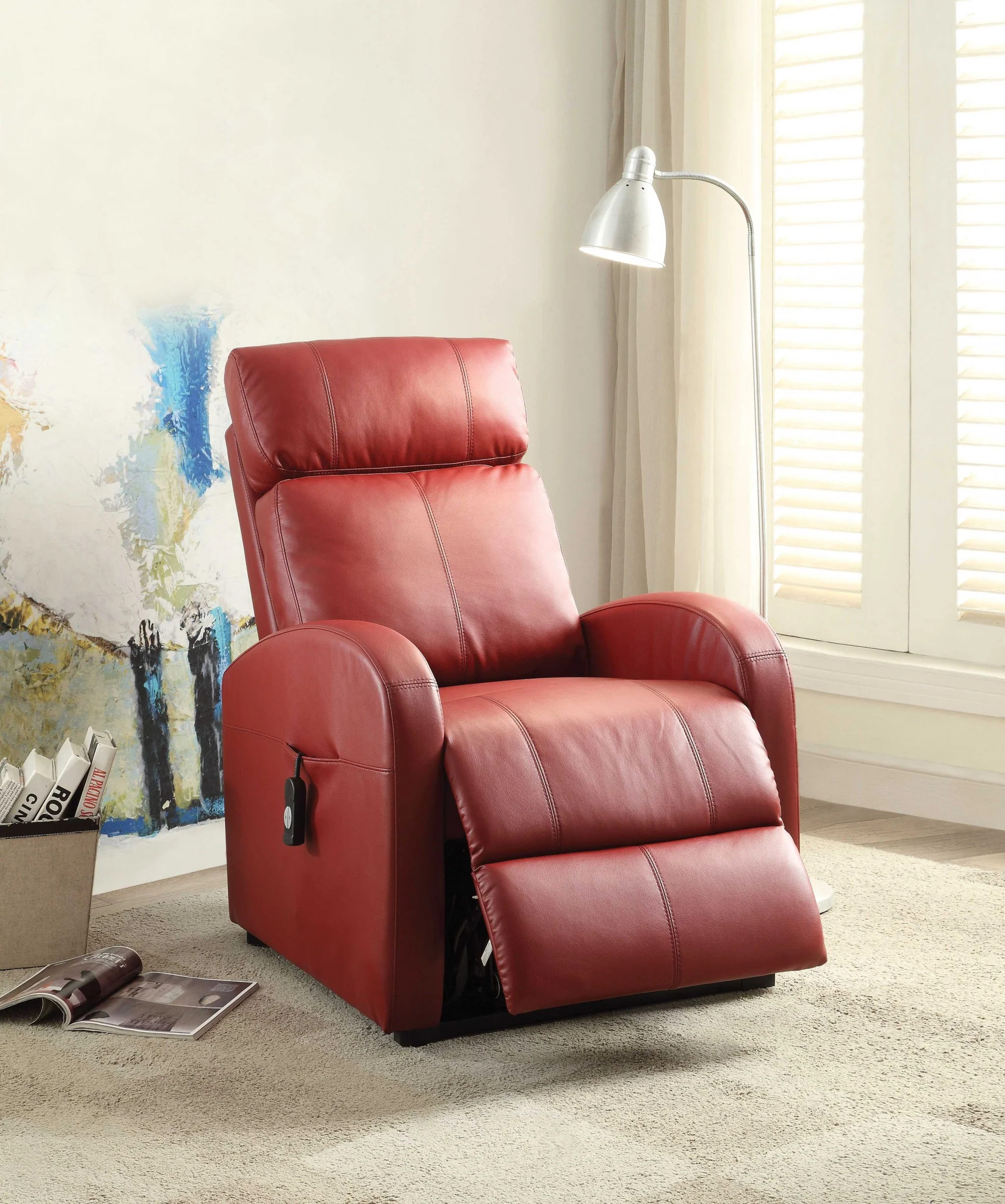 Faux Leather Power Motion Lift Recliner in Red By Homeroots