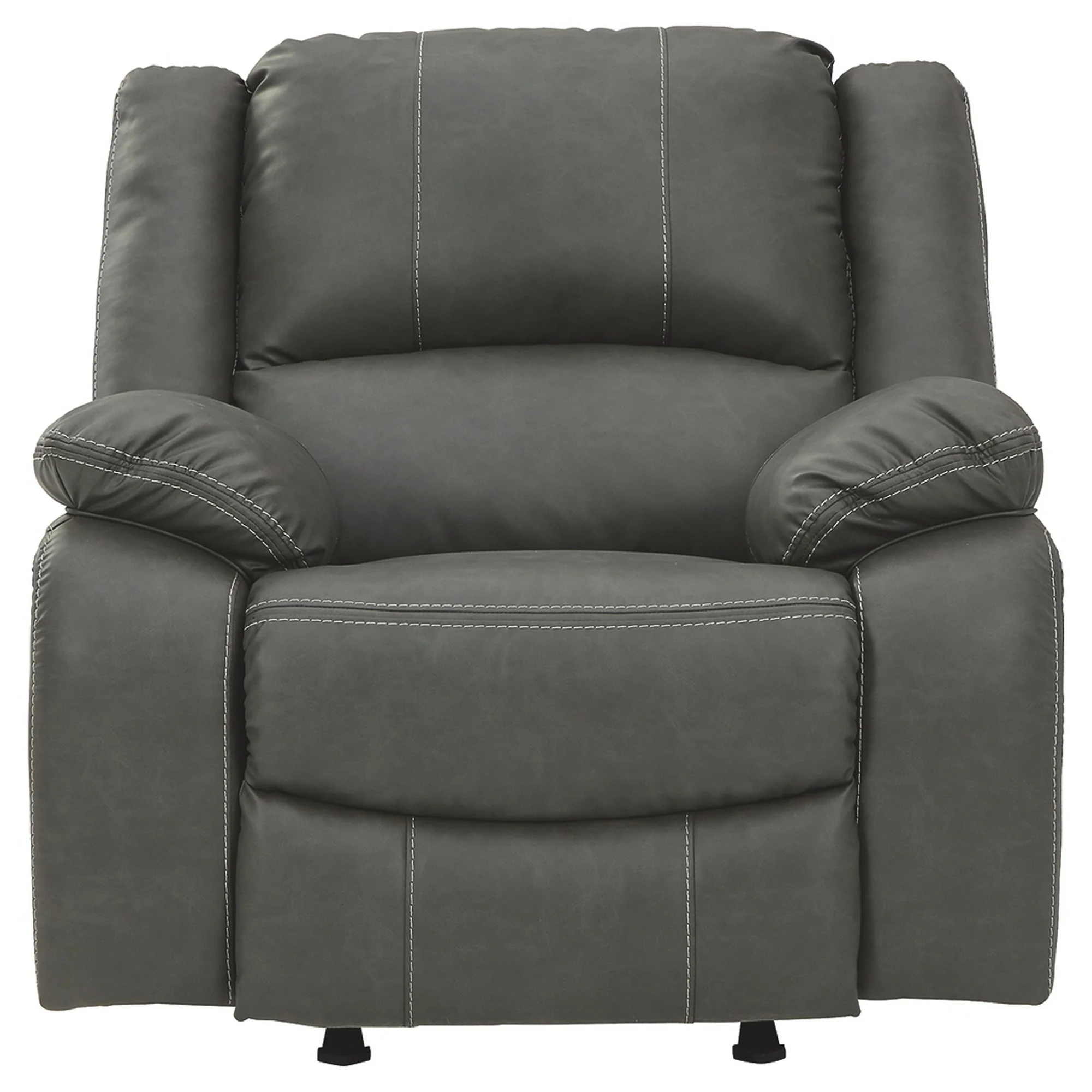 Faux Leather Upholstered Rocker Recliner With Jumbo Stitching, Gray By Benzara