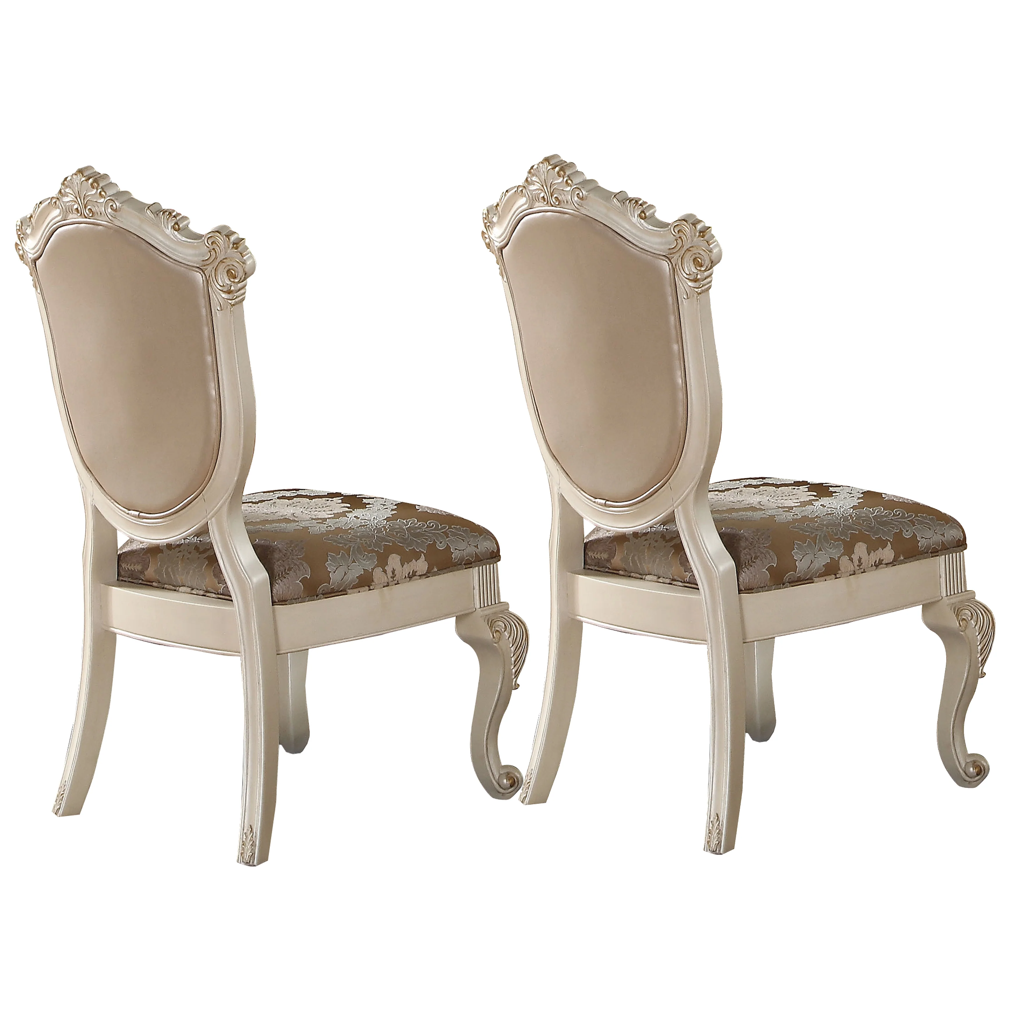 Faux Leather Upholstered Wooden Side Chair With Cabriole Legs, White And Brown, Set Of Two By Benzara