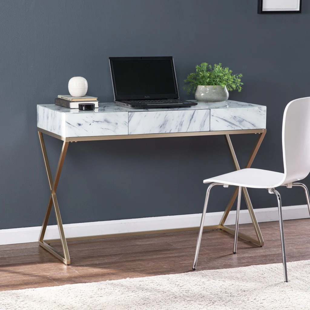 Faux Marble Writing Desk with Storage By Homeroots