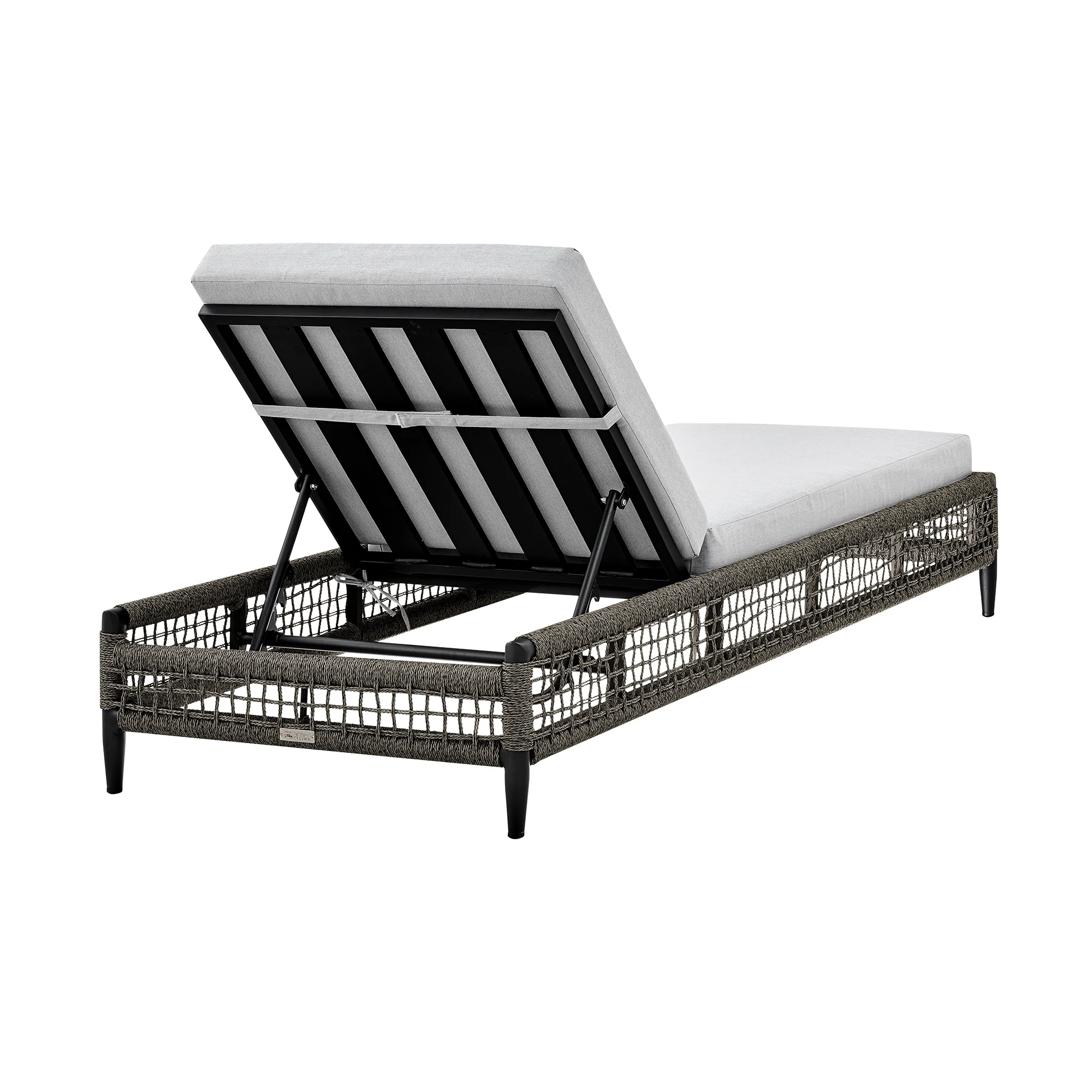 Felicia Outdoor Patio Adjustable Chaise Lounge Chair in Aluminum with Grey Rope and Cushions By Armen Living - Image 5