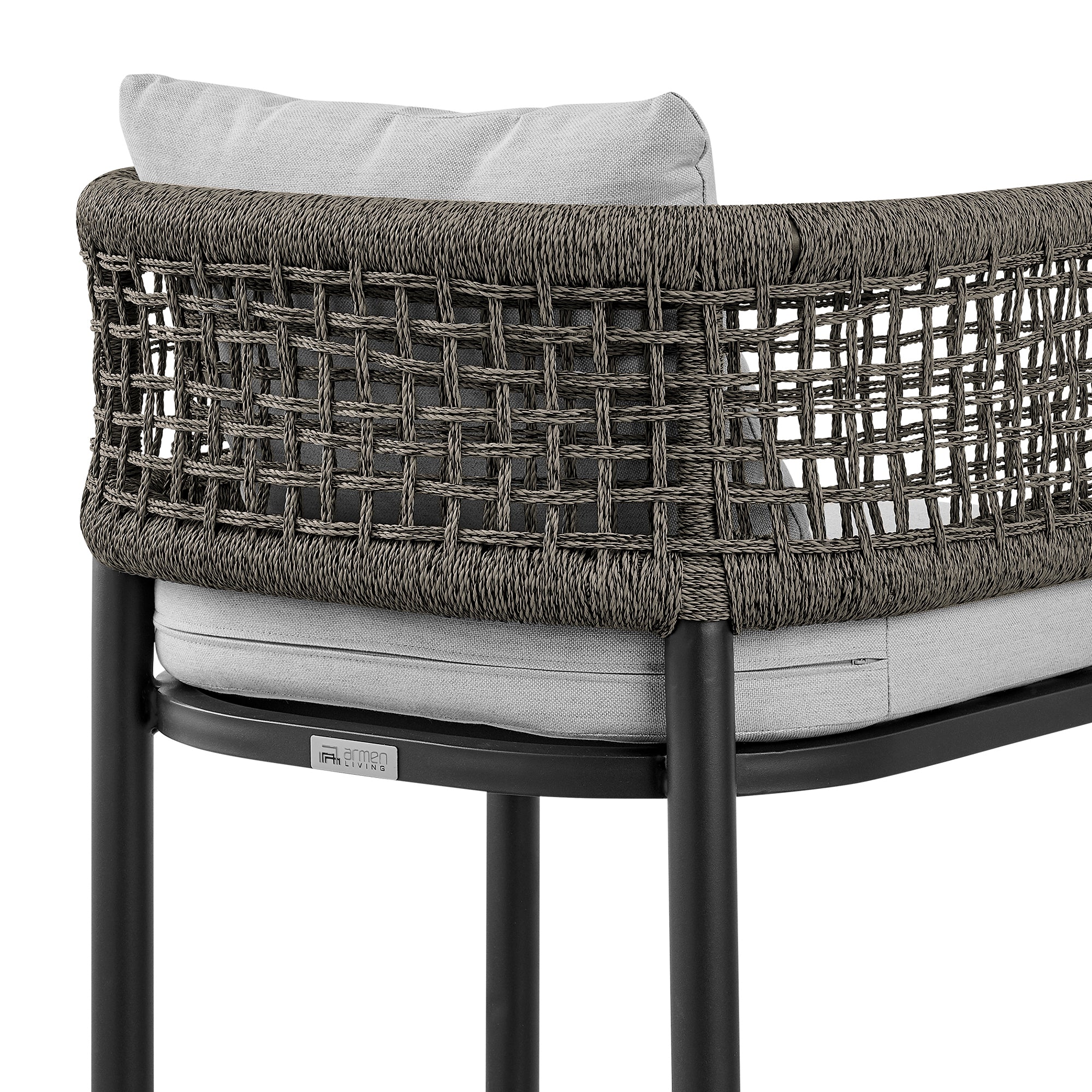 Felicia Outdoor Patio Bar Stool in Aluminum with Grey Rope and Cushions By Armen Living - Image 11