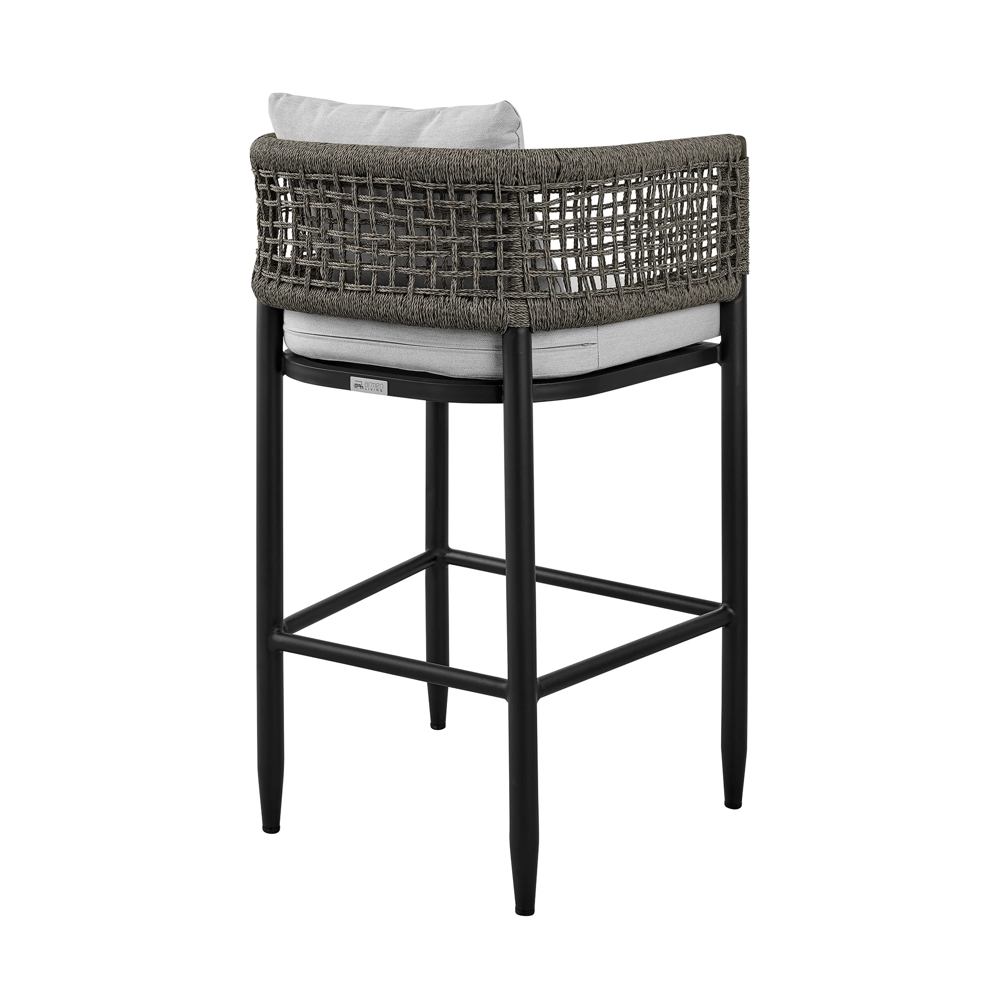 Felicia Outdoor Patio Bar Stool in Aluminum with Grey Rope and Cushions By Armen Living - Image 6