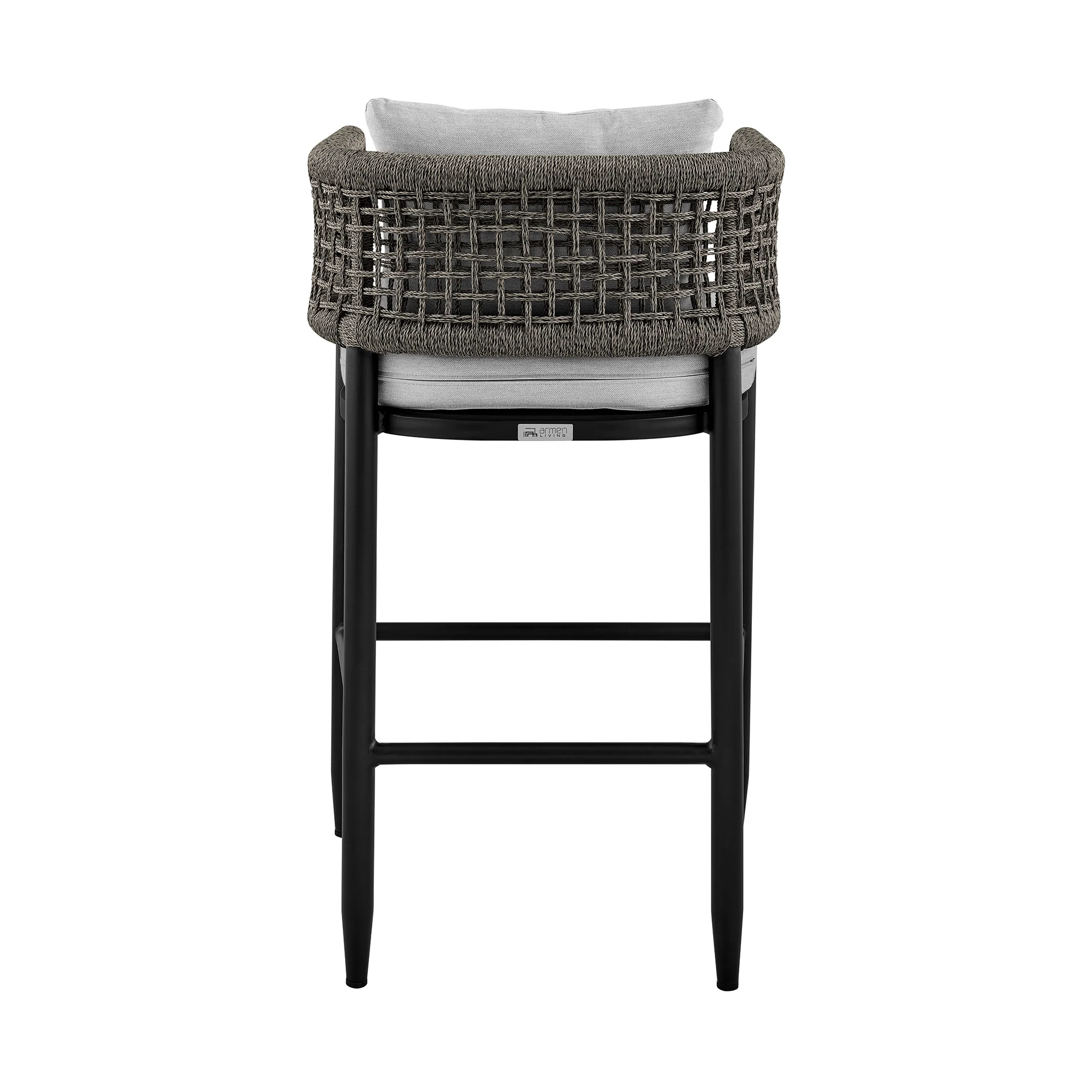 Felicia Outdoor Patio Bar Stool in Aluminum with Grey Rope and Cushions By Armen Living - Image 7