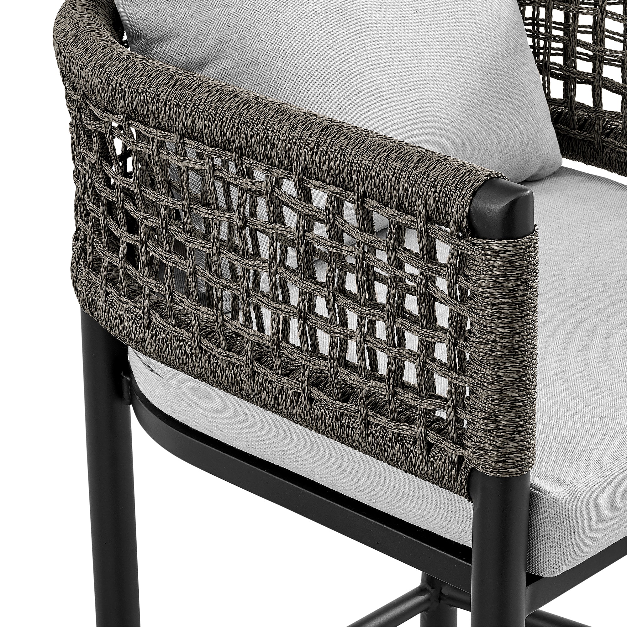 Felicia Outdoor Patio Bar Stool in Aluminum with Grey Rope and Cushions By Armen Living - Image 8