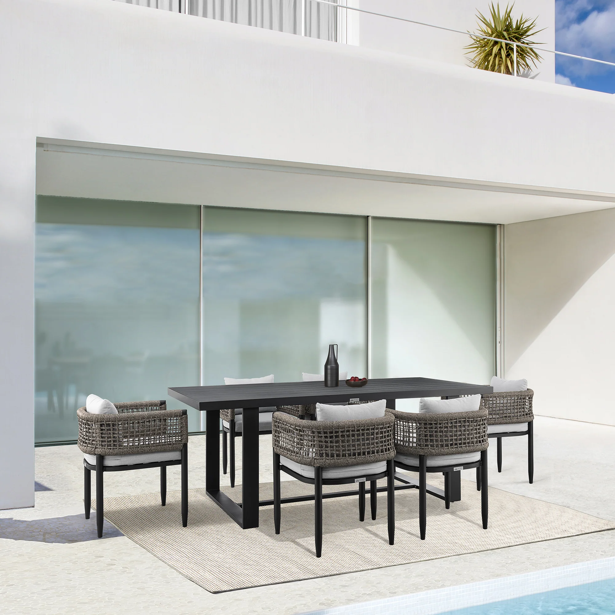 Felicia Outdoor Patio Dining Table in Aluminum By Armen Living - Image 3