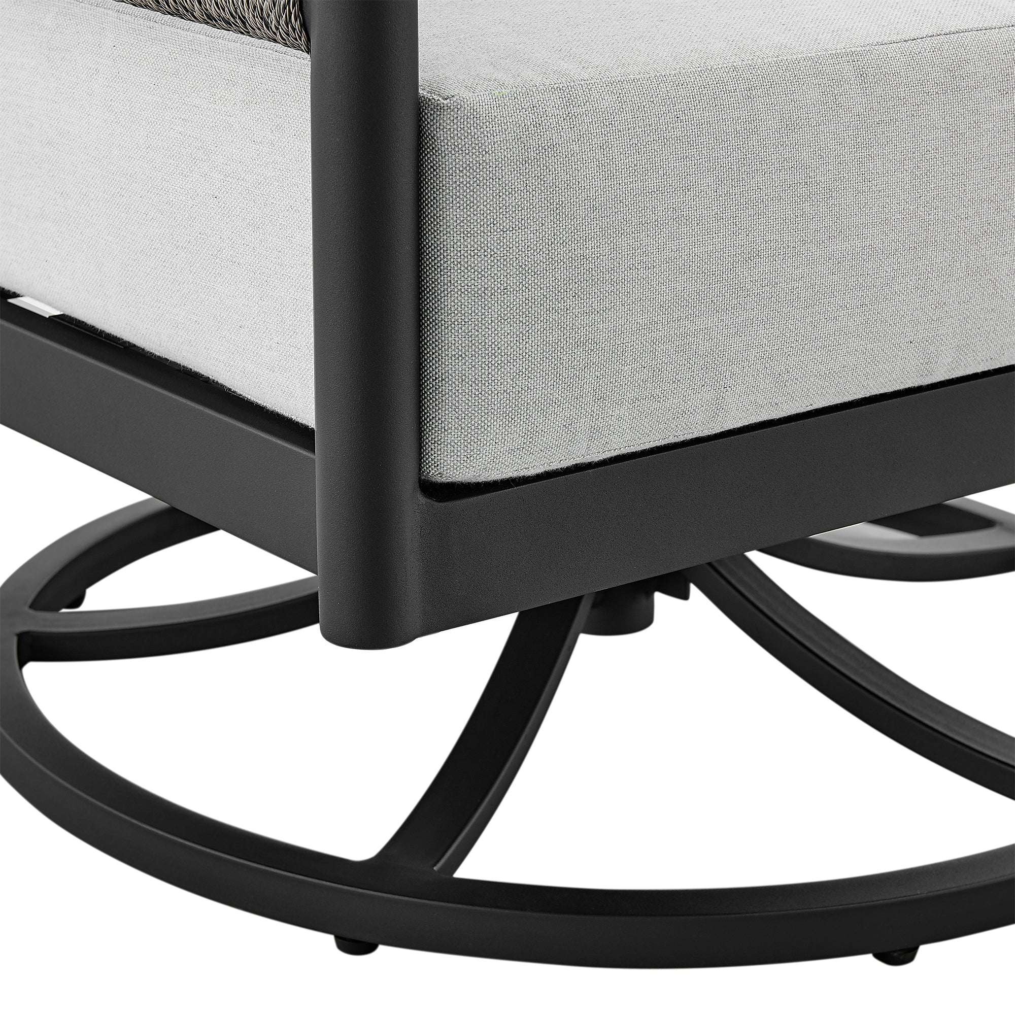 Felicia Outdoor Patio Swivel Rocking Chair in Black Aluminum and Grey Rope with Cushions By Armen Living - Image 10