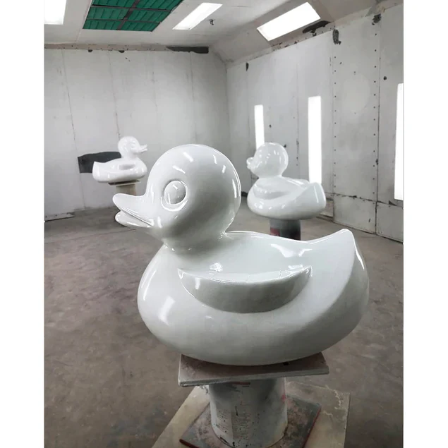 Fiberglass Duck Indore Sculpture, White By Gold Leaf Design Group - Image 2