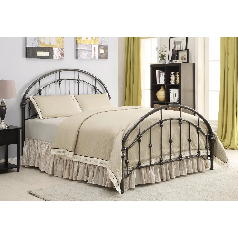 Fine Looking Metal Curved Queen Size Bed, Bronze By Benzara