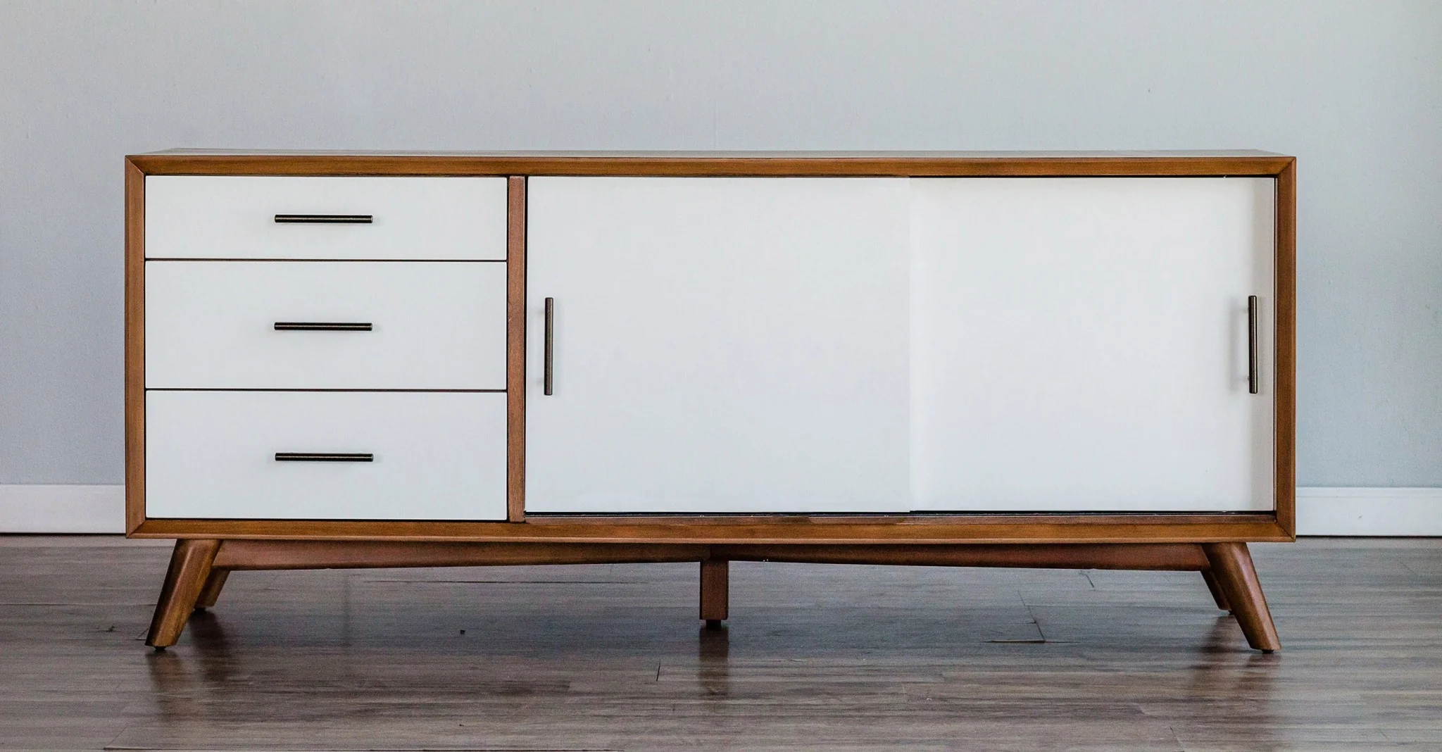 Flair 64" Acorn and White Mid Century Mod TV Console By Homeroots