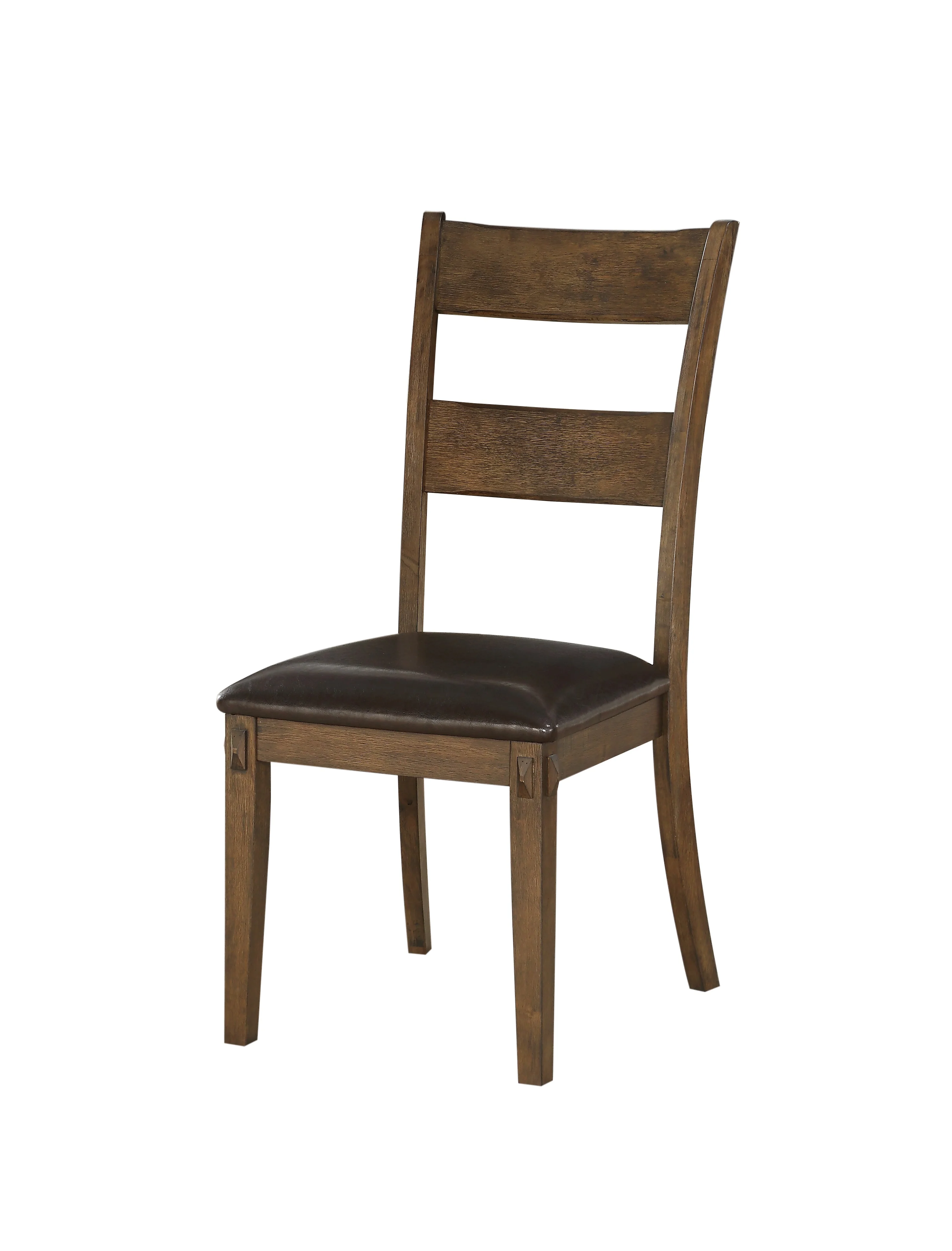 Flared Panel Back Side Chair With Leatherette Seat, Set Of 2, Brown By Benzara