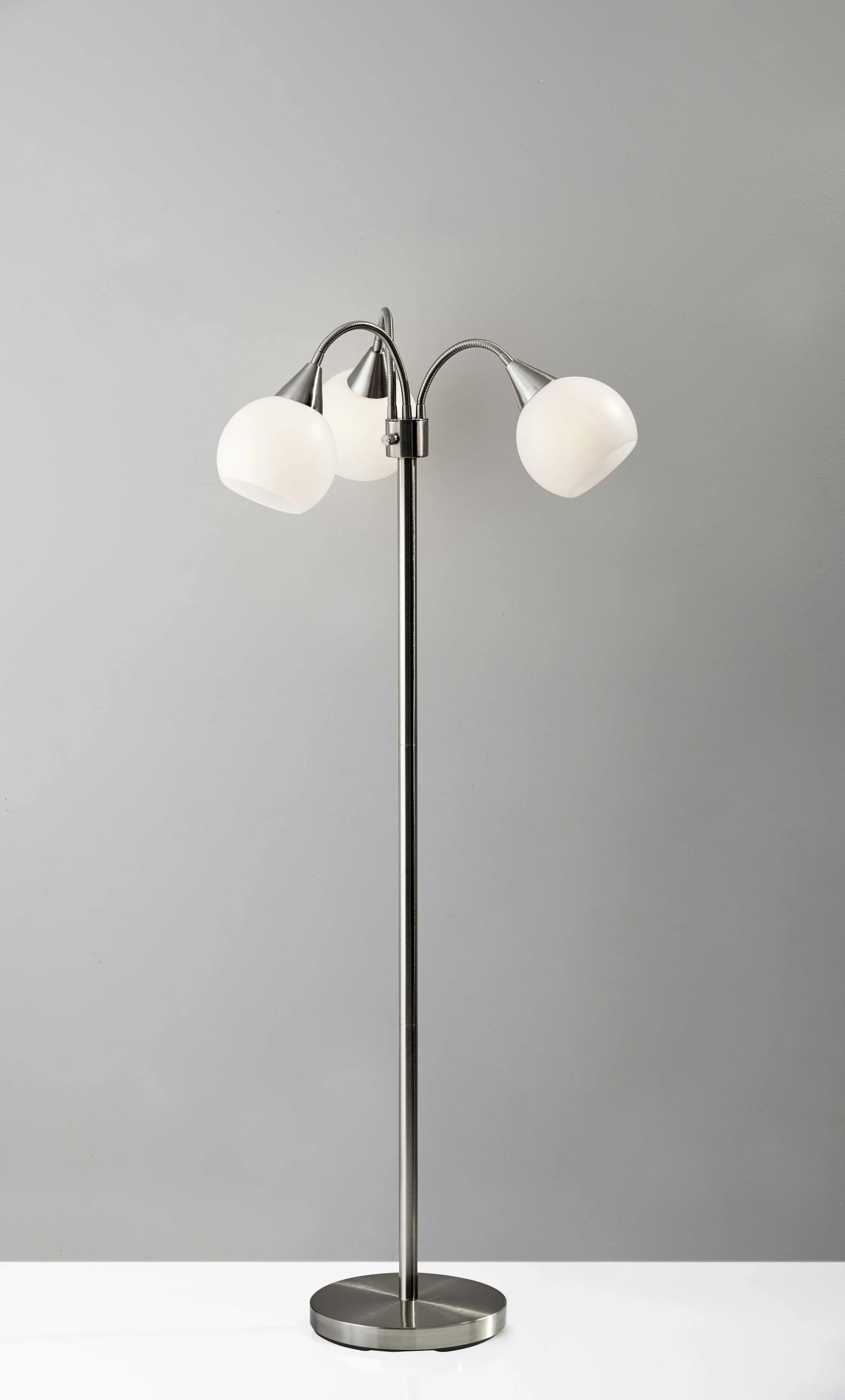 Floor Lamp Brushed Steel Metal Three Arm Adjustable Globes By Homeroots