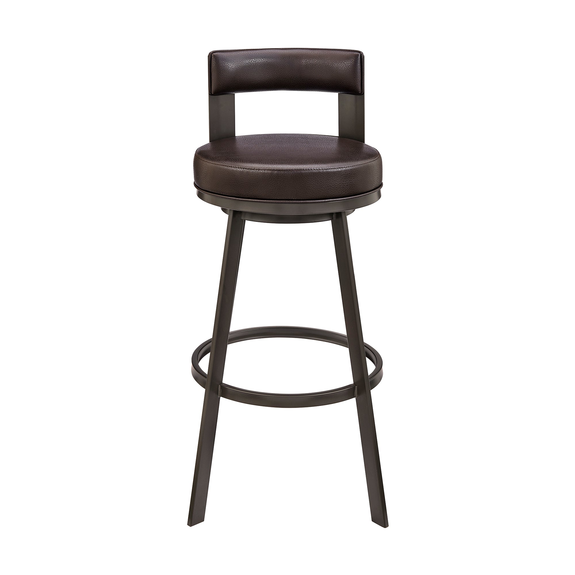 Flynn 26" Swivel Counter Stool in Black Metal with Light Gray Faux Leather By Armen Living - Image 12