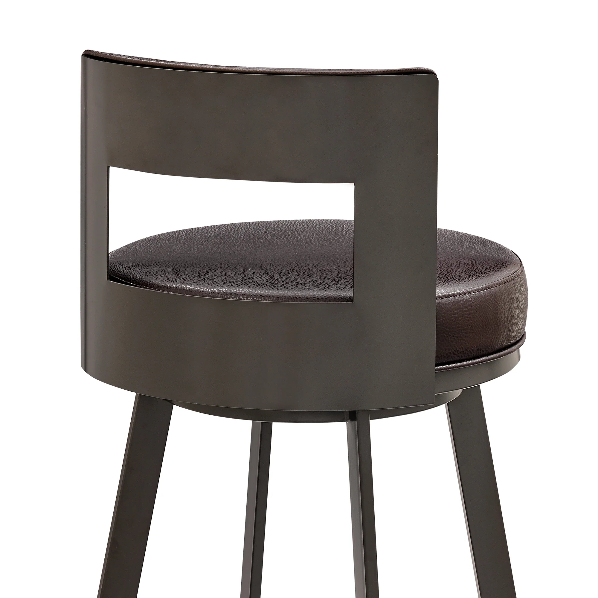 Flynn 26" Swivel Counter Stool in Black Metal with Light Gray Faux Leather By Armen Living - Image 18