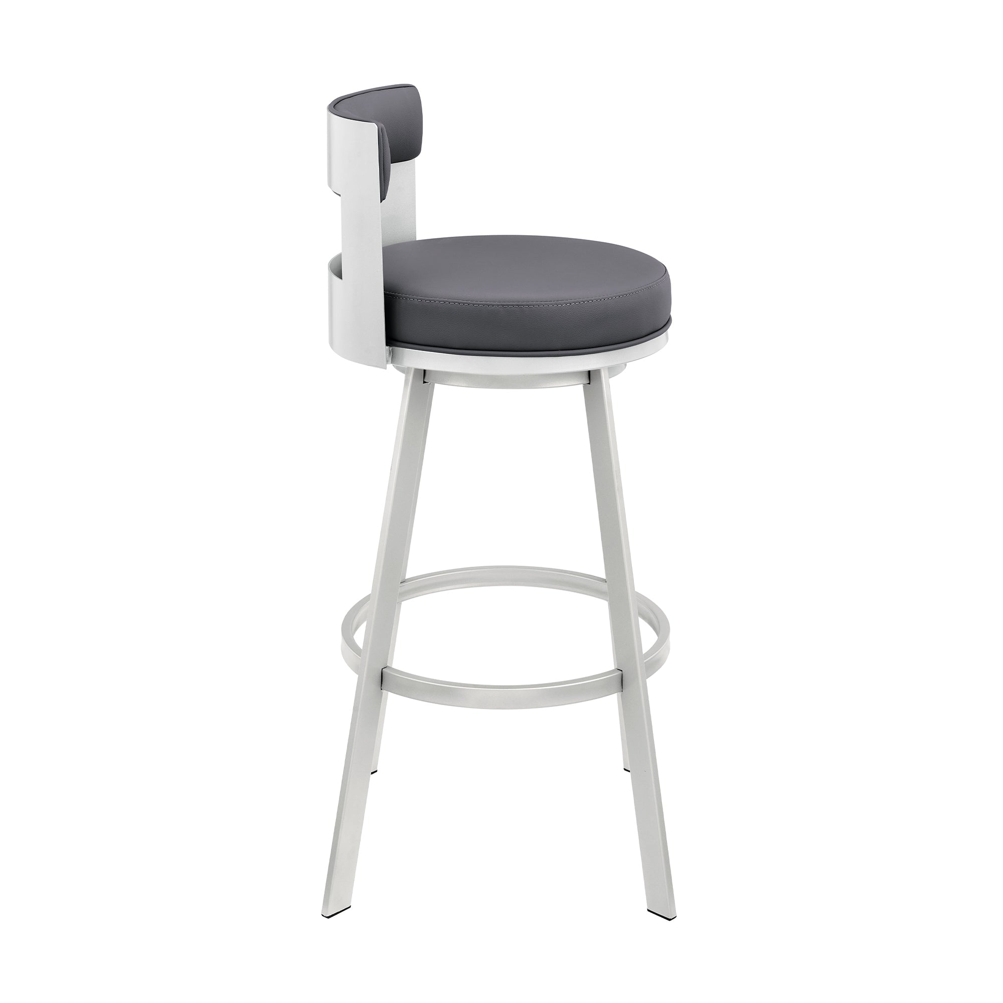 Flynn 26" Swivel Counter Stool in Black Metal with Light Gray Faux Leather By Armen Living - Image 22