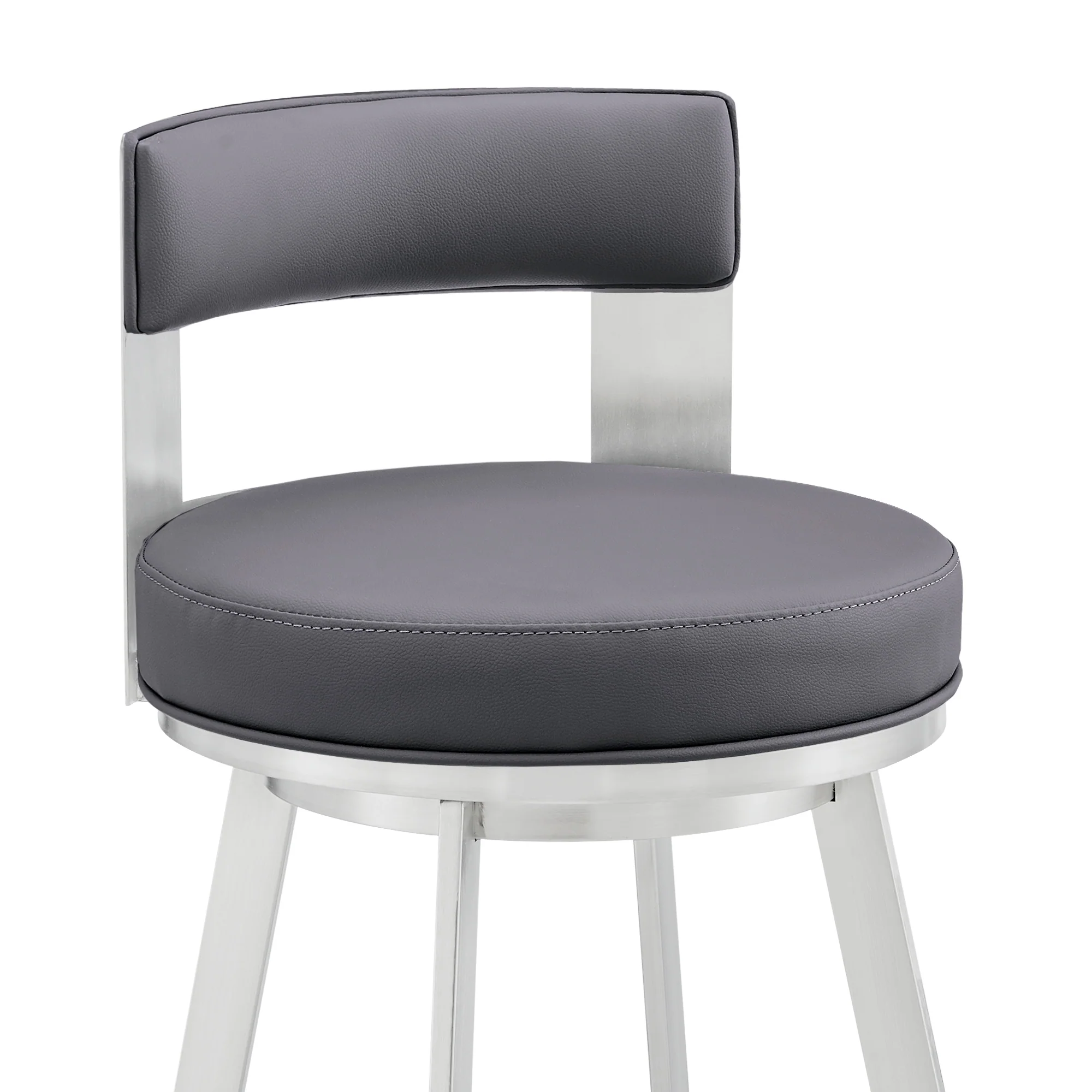 Flynn 26" Swivel Counter Stool in Black Metal with Light Gray Faux Leather By Armen Living - Image 25