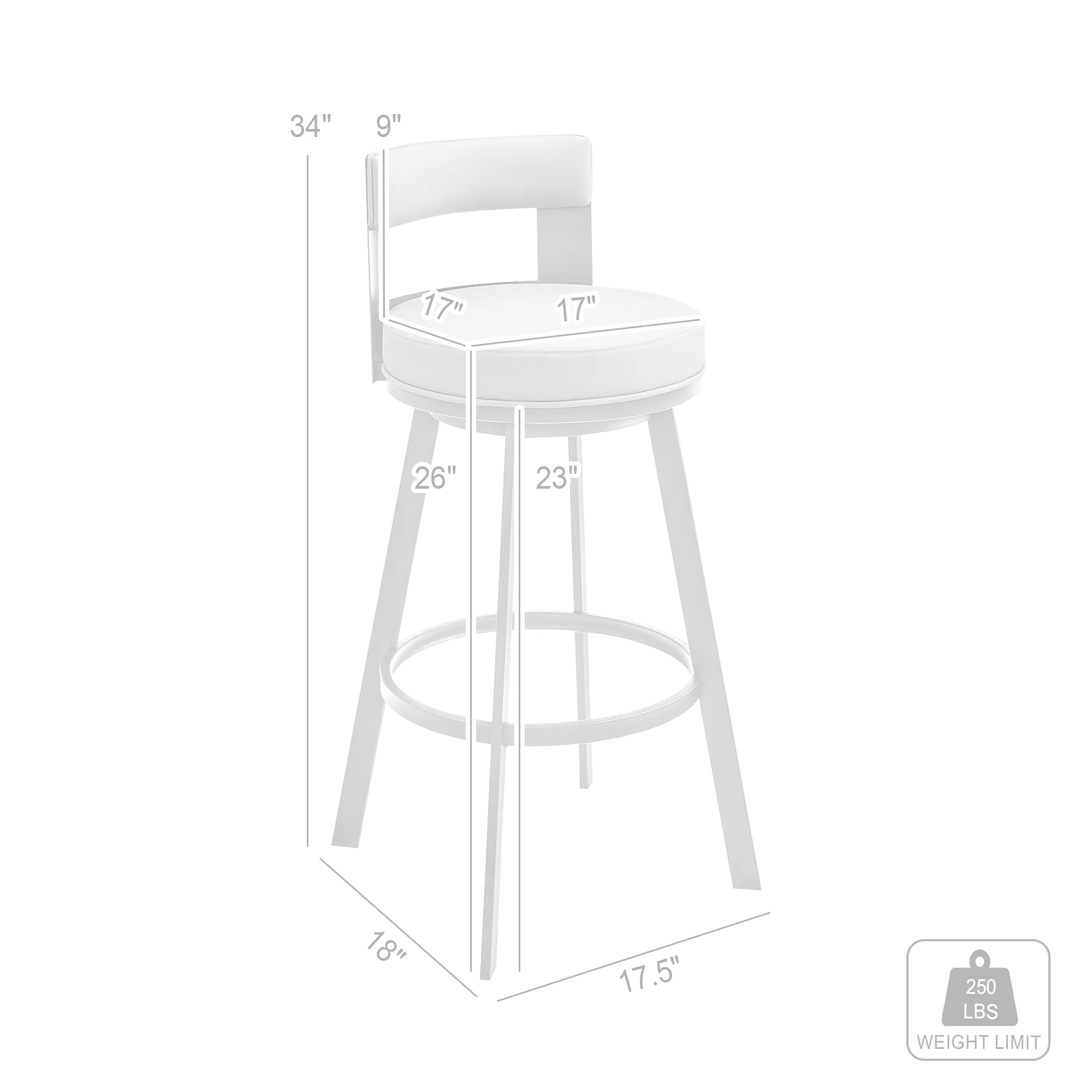 Flynn 26" Swivel Counter Stool in Black Metal with Light Gray Faux Leather By Armen Living - Image 26