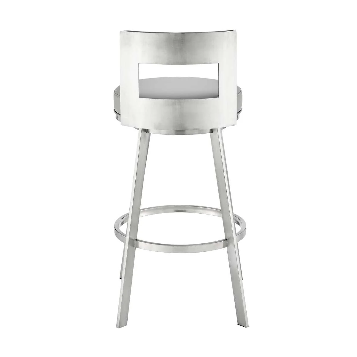 Flynn 26" Swivel Counter Stool in Brushed Stainless Steel with Black Faux Leather By Armen Living - Image 11