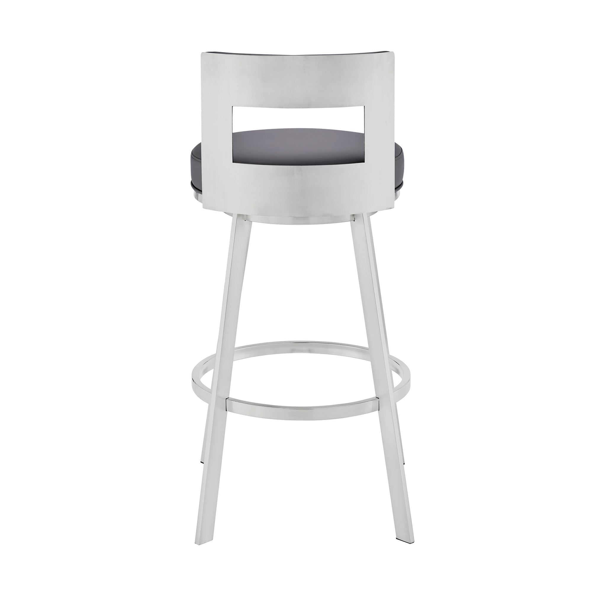 Flynn 30" Swivel Bar Stool in Black Metal with Light Gray Faux Leather By Armen Living - Image 24