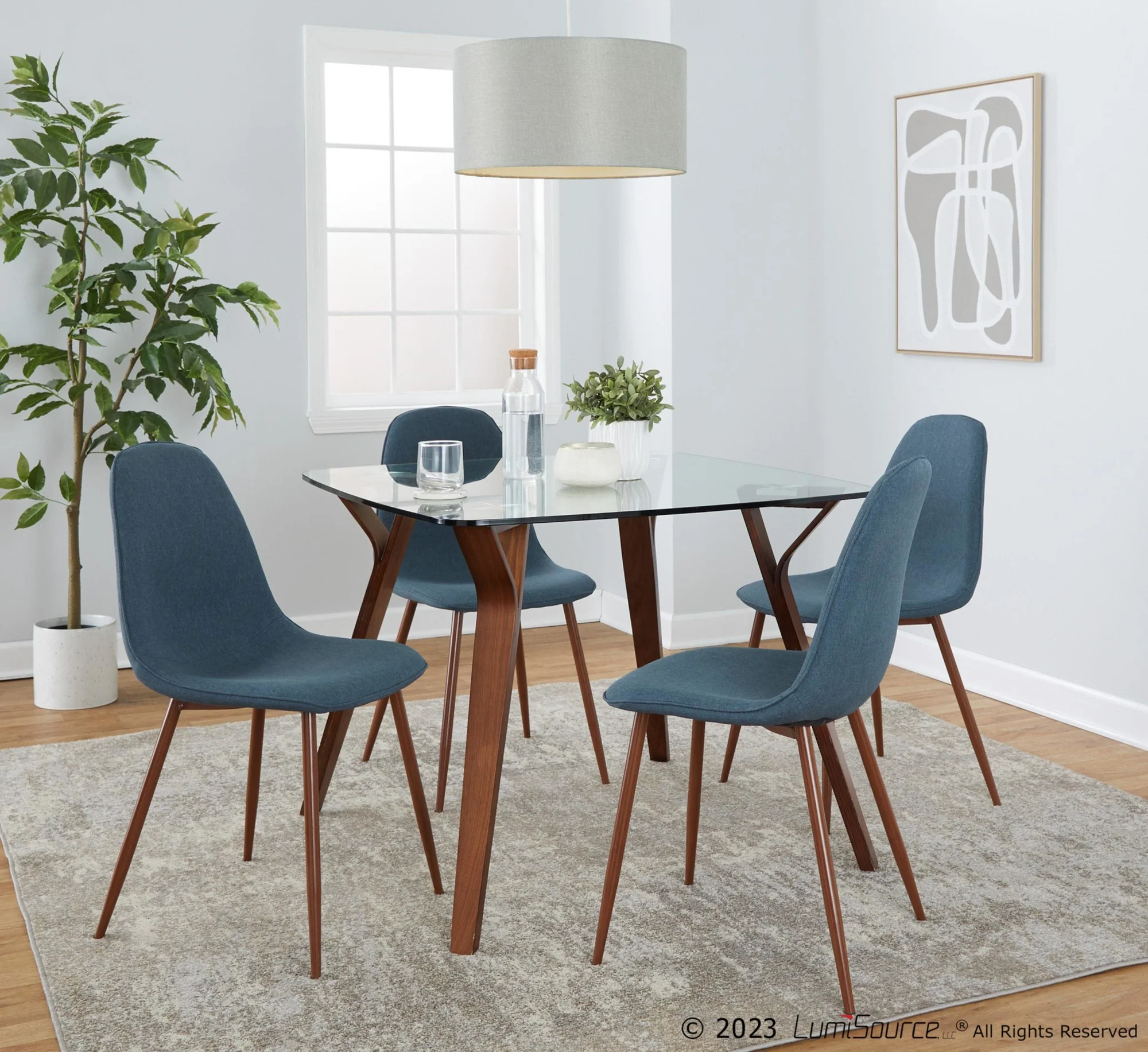 Folia Square Pebble Dining Set - 5 Piece By LumiSource - DS5-FOLIASQWLCL+4PEBWLBU
