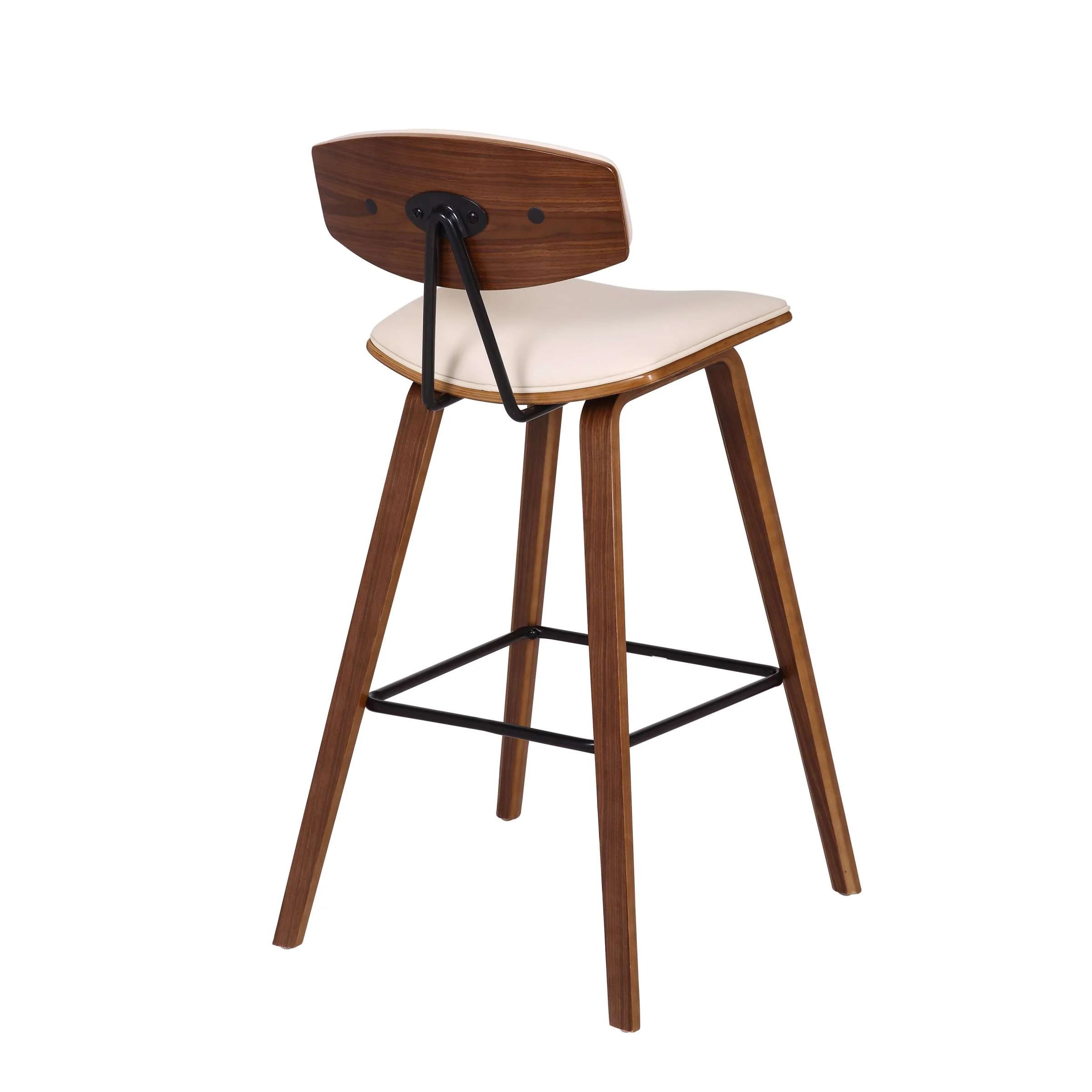 Fox 28.5" Bar Height Cream Faux Leather and Walnut Wood Mid-Century Modern Bar Stool By Armen Living - Image 3
