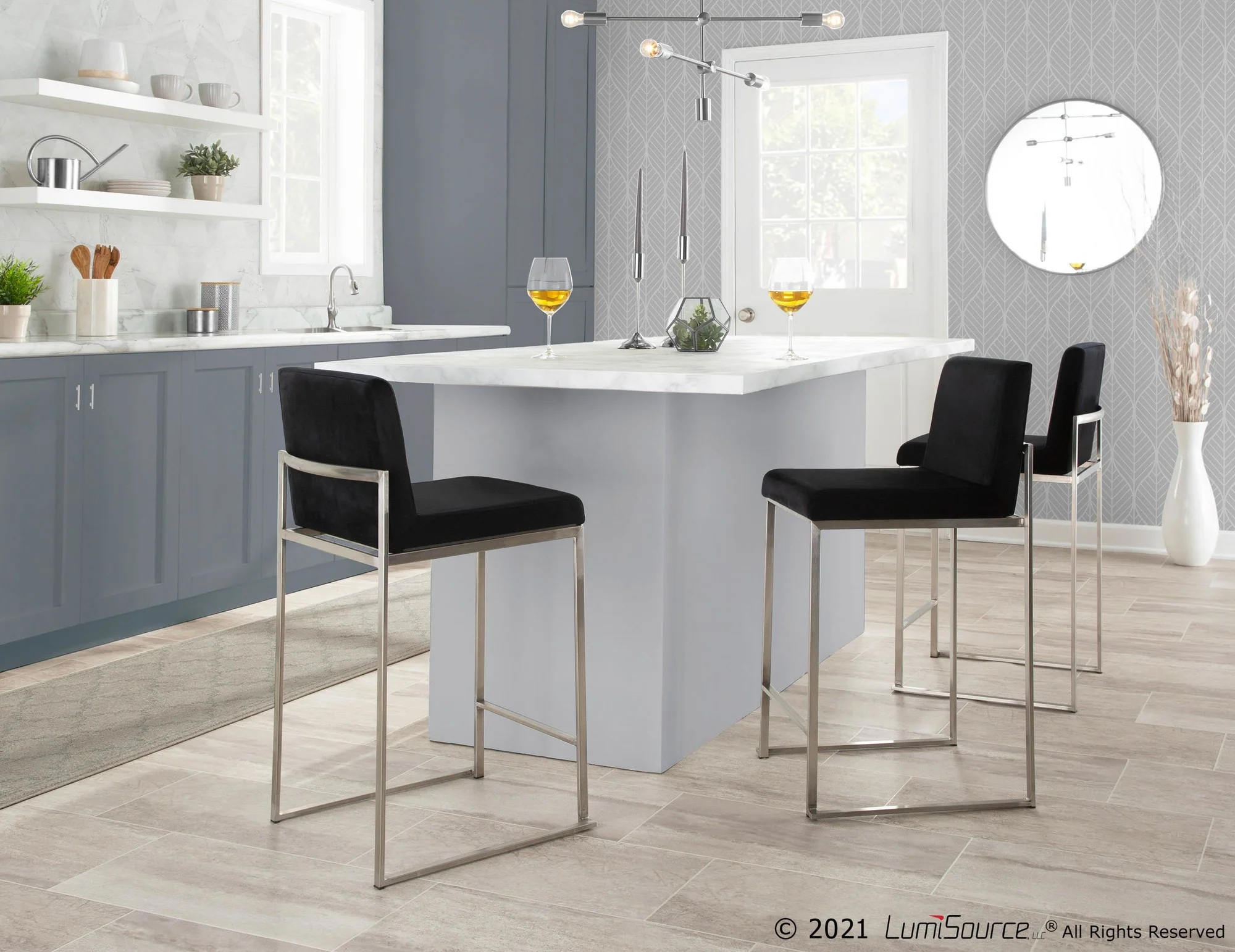 Fuji High Back Counter Stool - Set of 2 Black By LumiSource - B26-FUJIHB SSVBK2