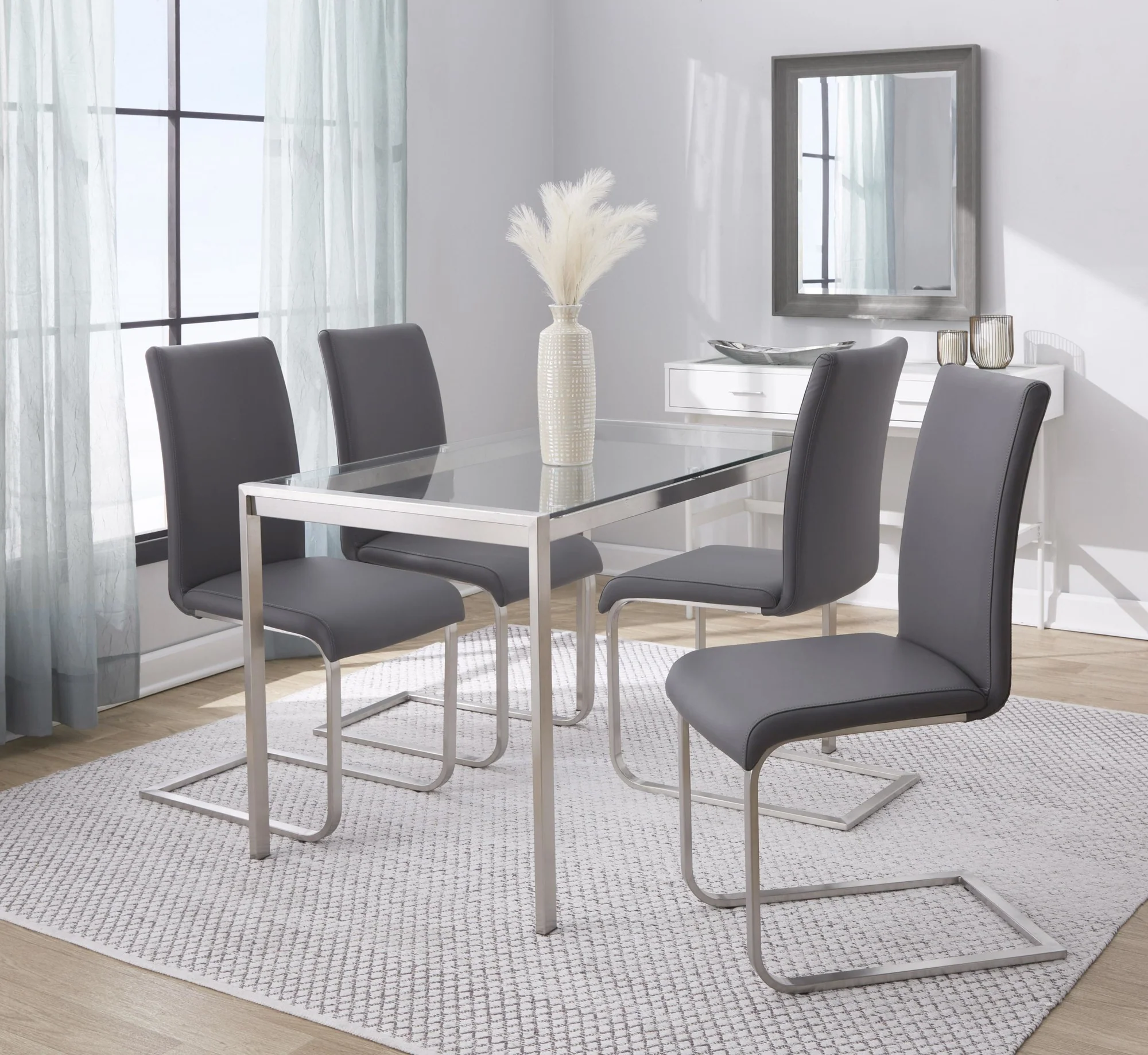Fuji-Foster Dining Set - 5 Piece By LumiSource - DS5-FUJISSCL+4FSTRPUSSGY