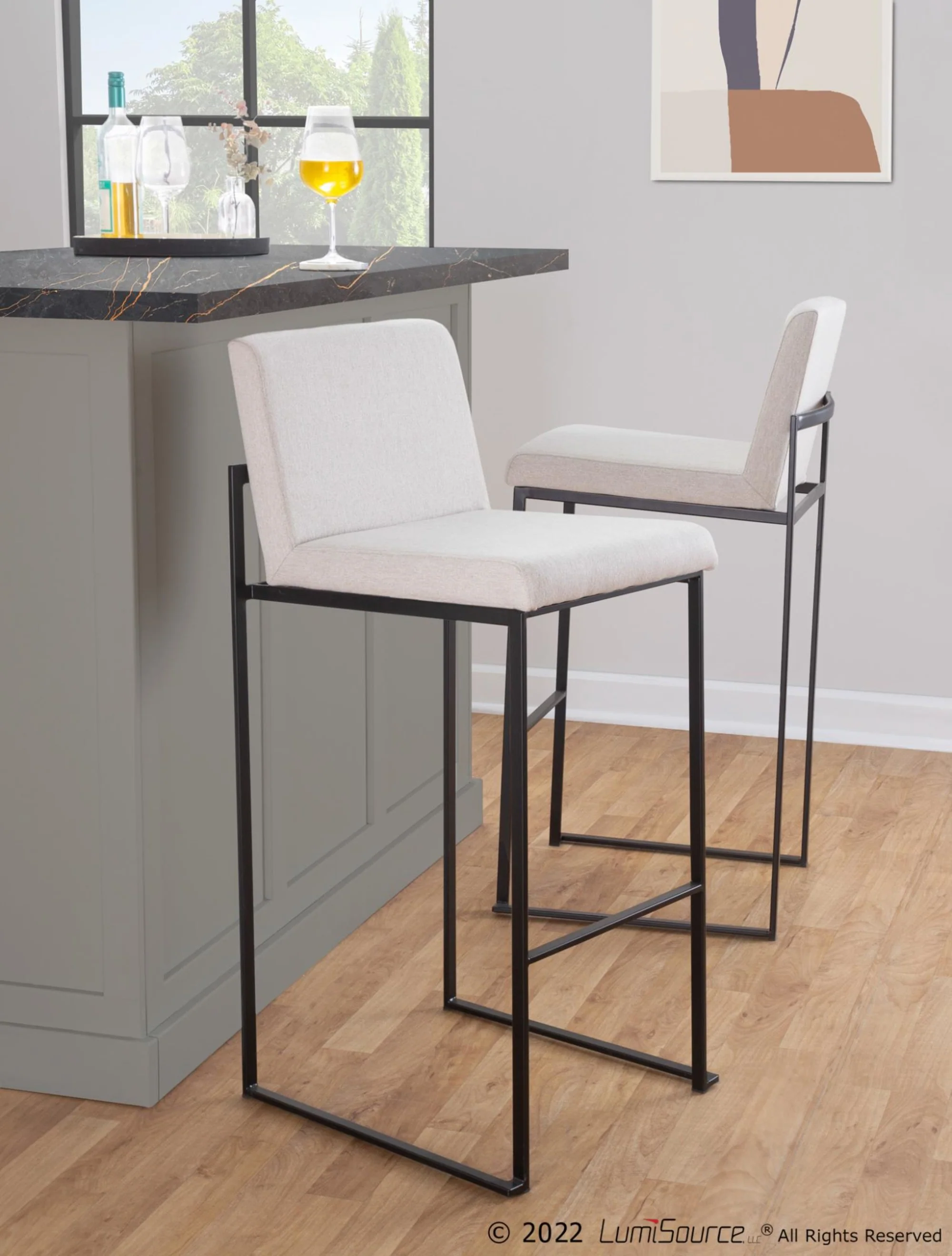 Fuji High Back 30" Fixed-Height Barstool - Set of 3 By LumiSource - B30-FUJIHBPU BKW3