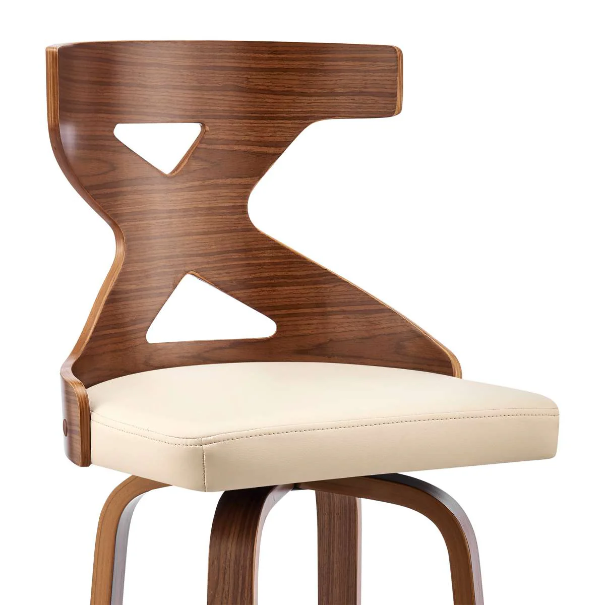 Gayle 26" Swivel Cross Back Cream Faux Leather and Walnut Wood Bar Stool By Armen Living - Image 5