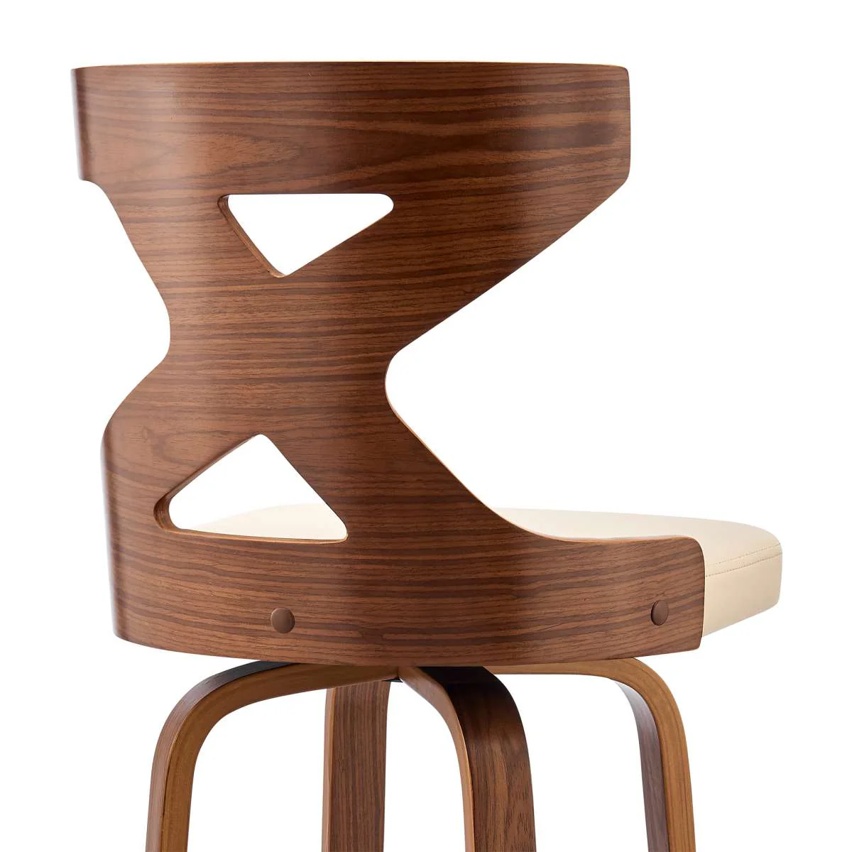 Gayle 26" Swivel Cross Back Cream Faux Leather and Walnut Wood Bar Stool By Armen Living - Image 6