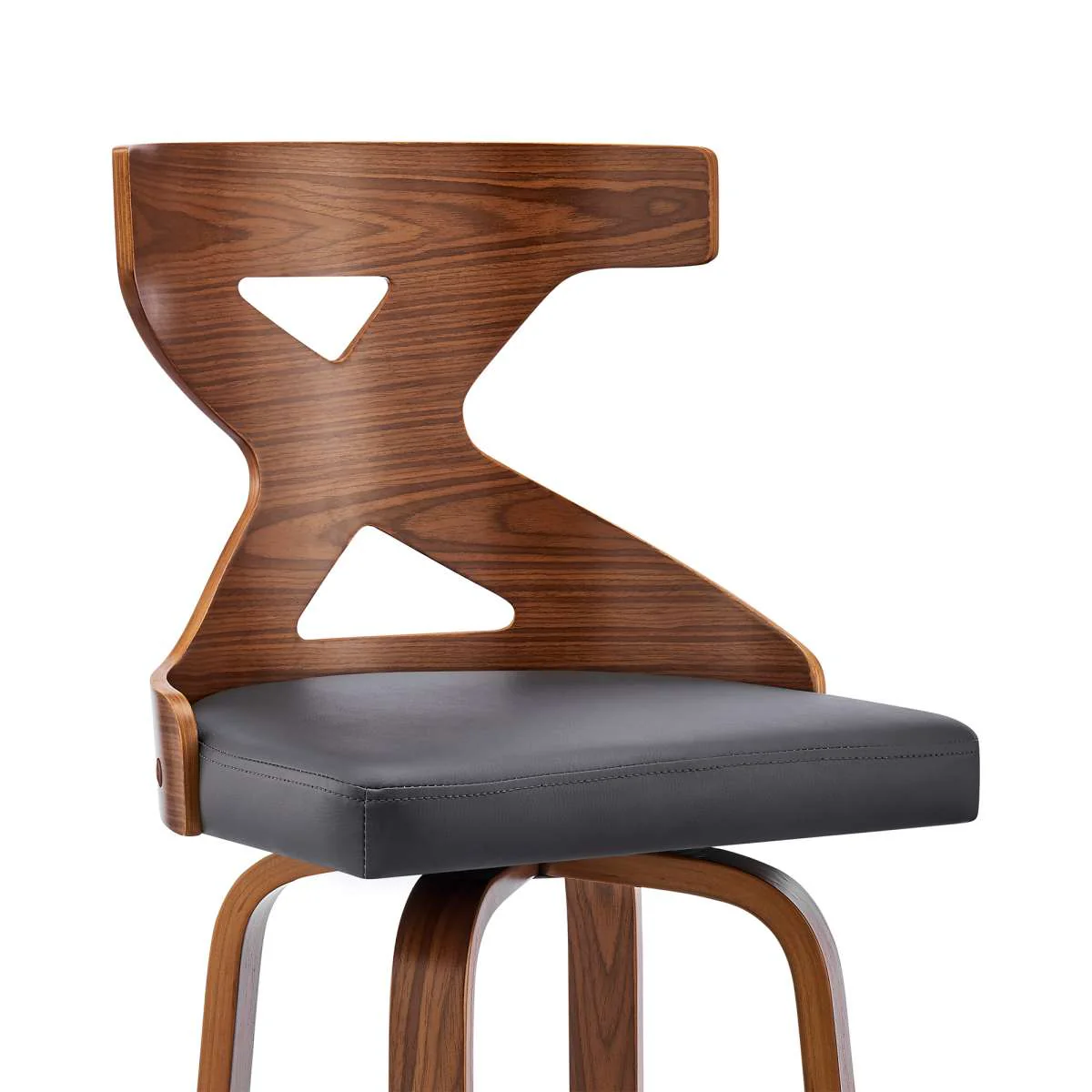 Gayle 26" Swivel Cross Back Grey Faux Leather and Walnut Wood Bar Stool By Armen Living - Image 6