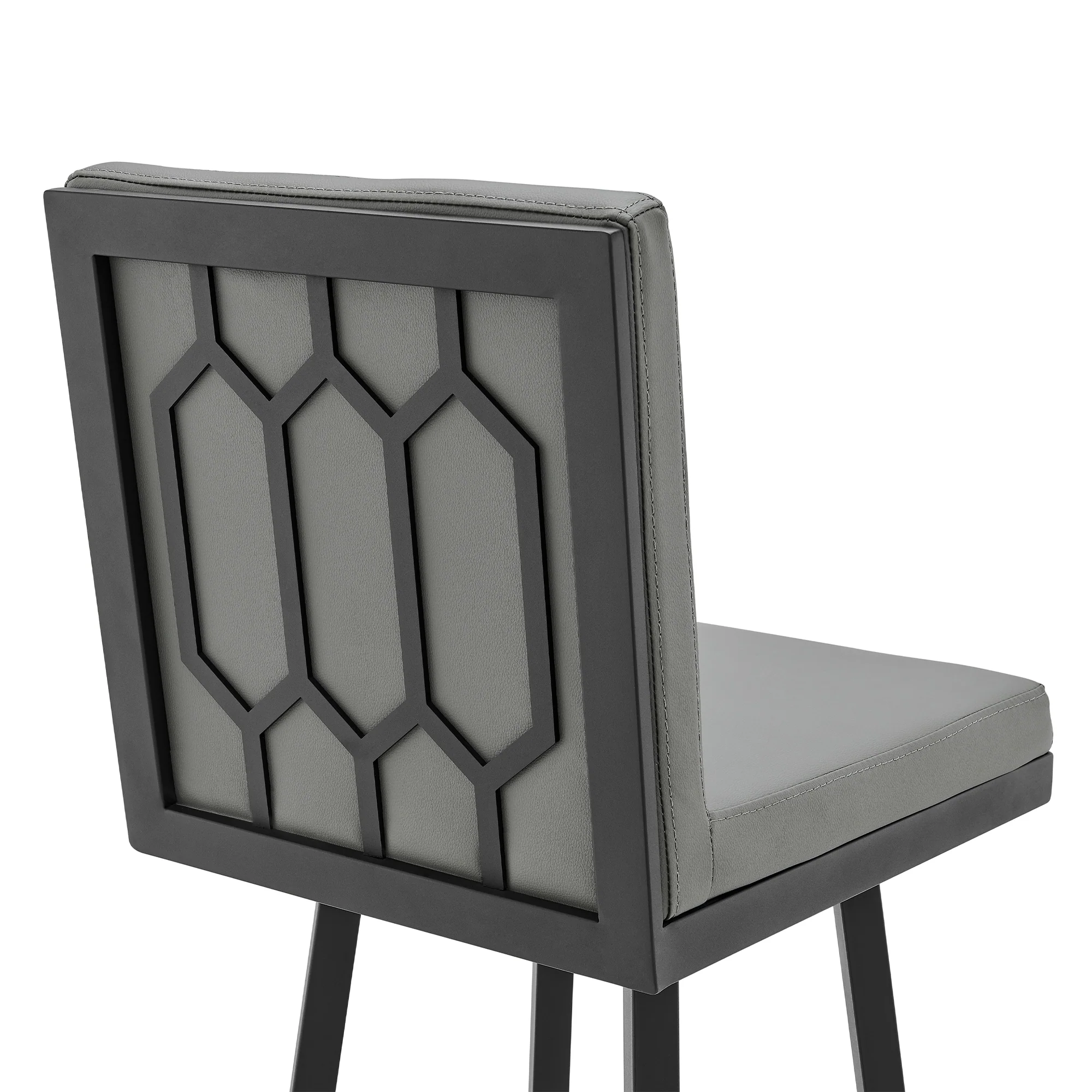 Gem 26" Swivel Modern Black Metal and Gray Faux Leather Bar and Counter Stool By Armen Living - Image 6