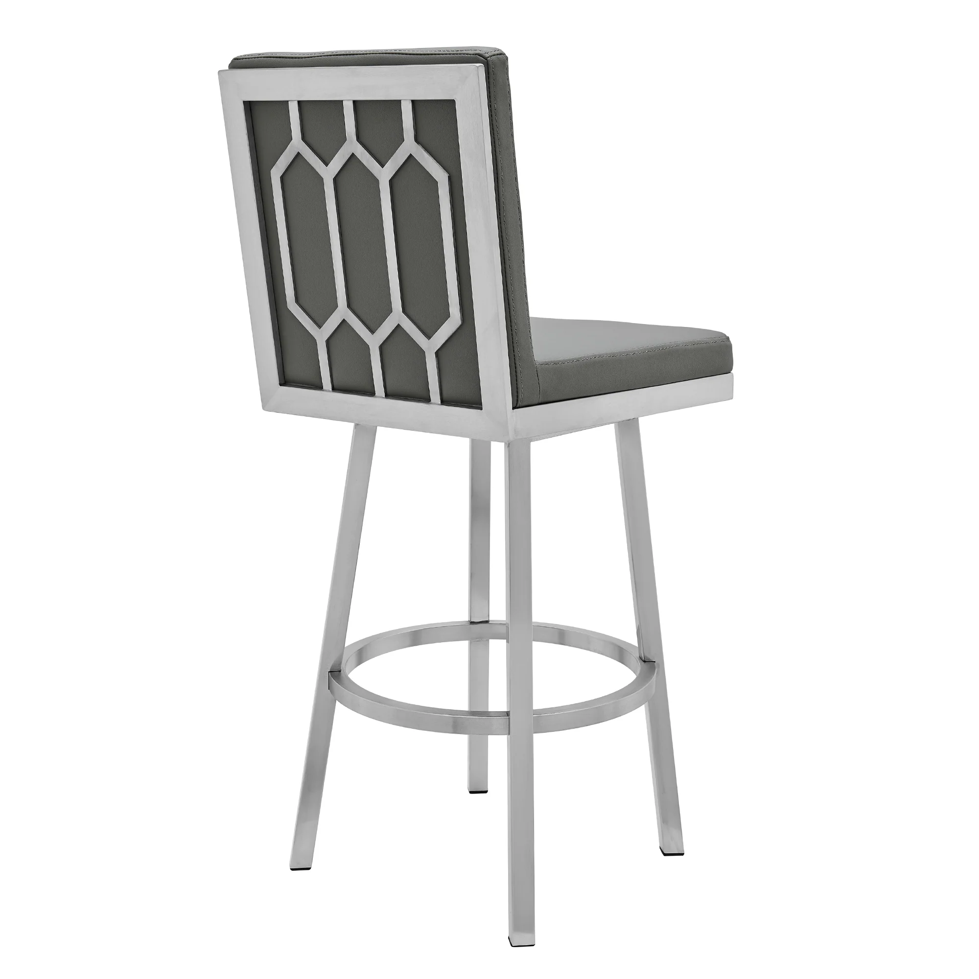 Gem 26" Swivel Modern Metal and Gray Faux Leather Bar and Counter Stool By Armen Living - Image 4