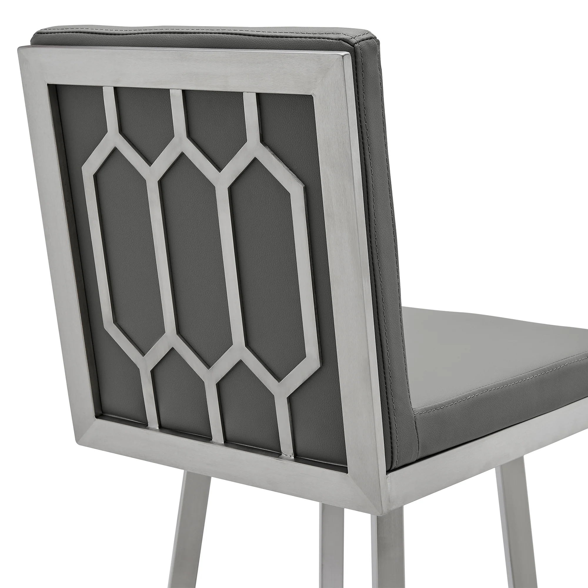 Gem 26" Swivel Modern Metal and Gray Faux Leather Bar and Counter Stool By Armen Living - Image 6