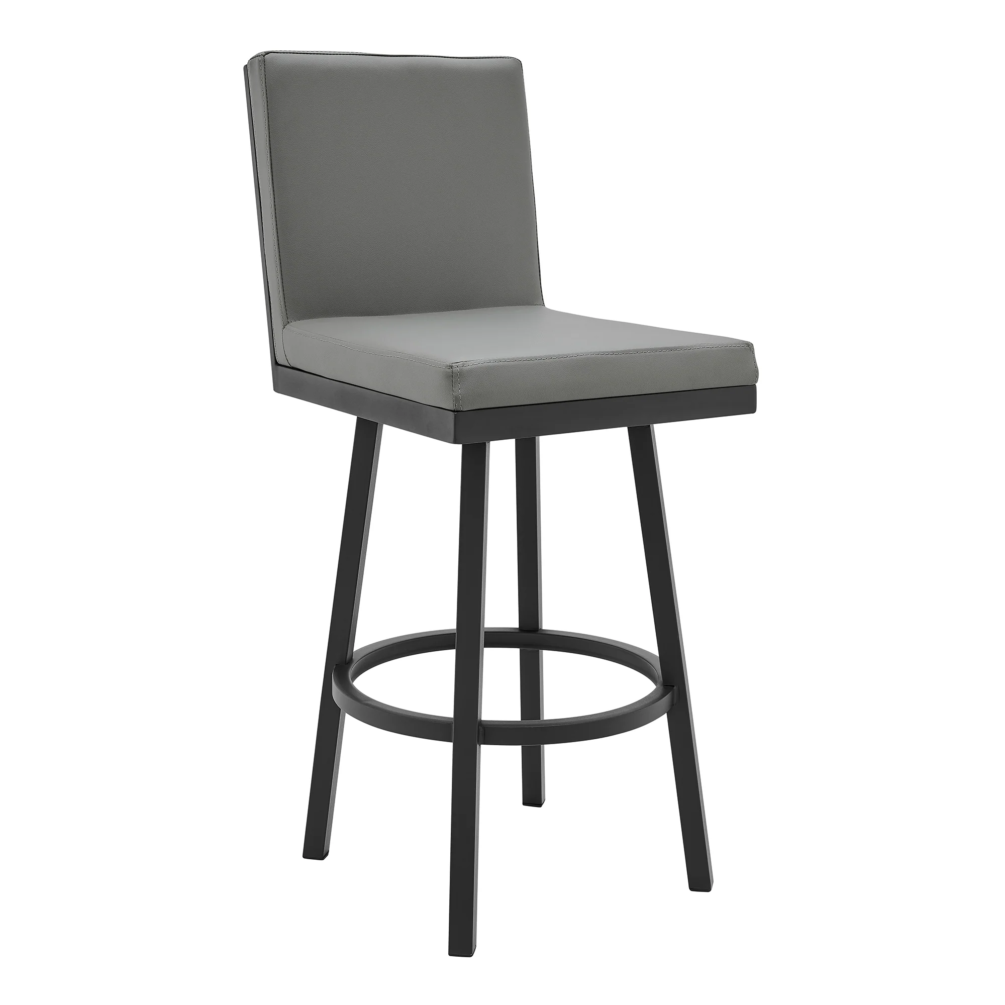 Gem Swivel Modern Black Metal and Gray Faux Leather Bar and Counter Stool By Armen Living - Image 2