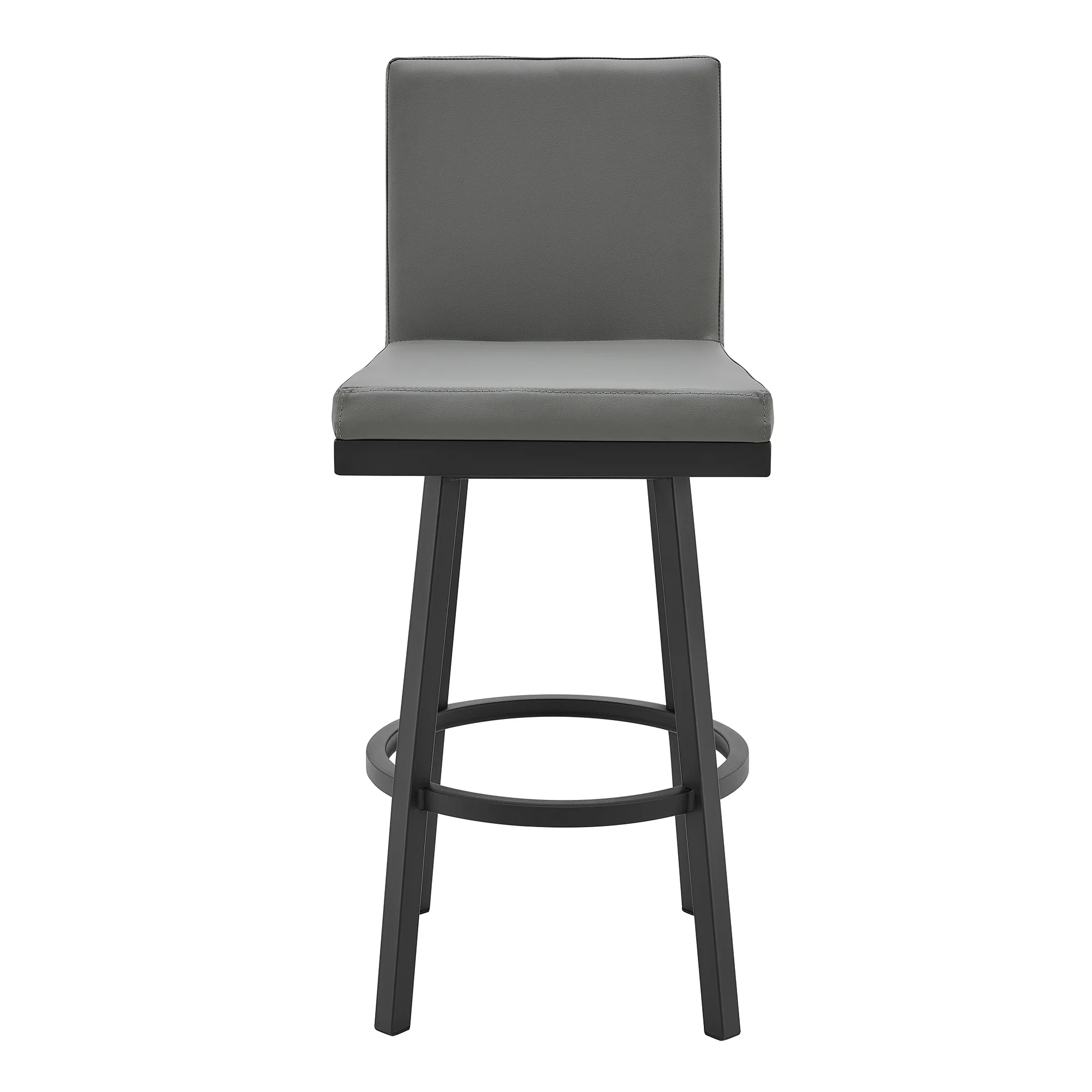 Gem Swivel Modern Black Metal and Gray Faux Leather Bar and Counter Stool By Armen Living - Image 3