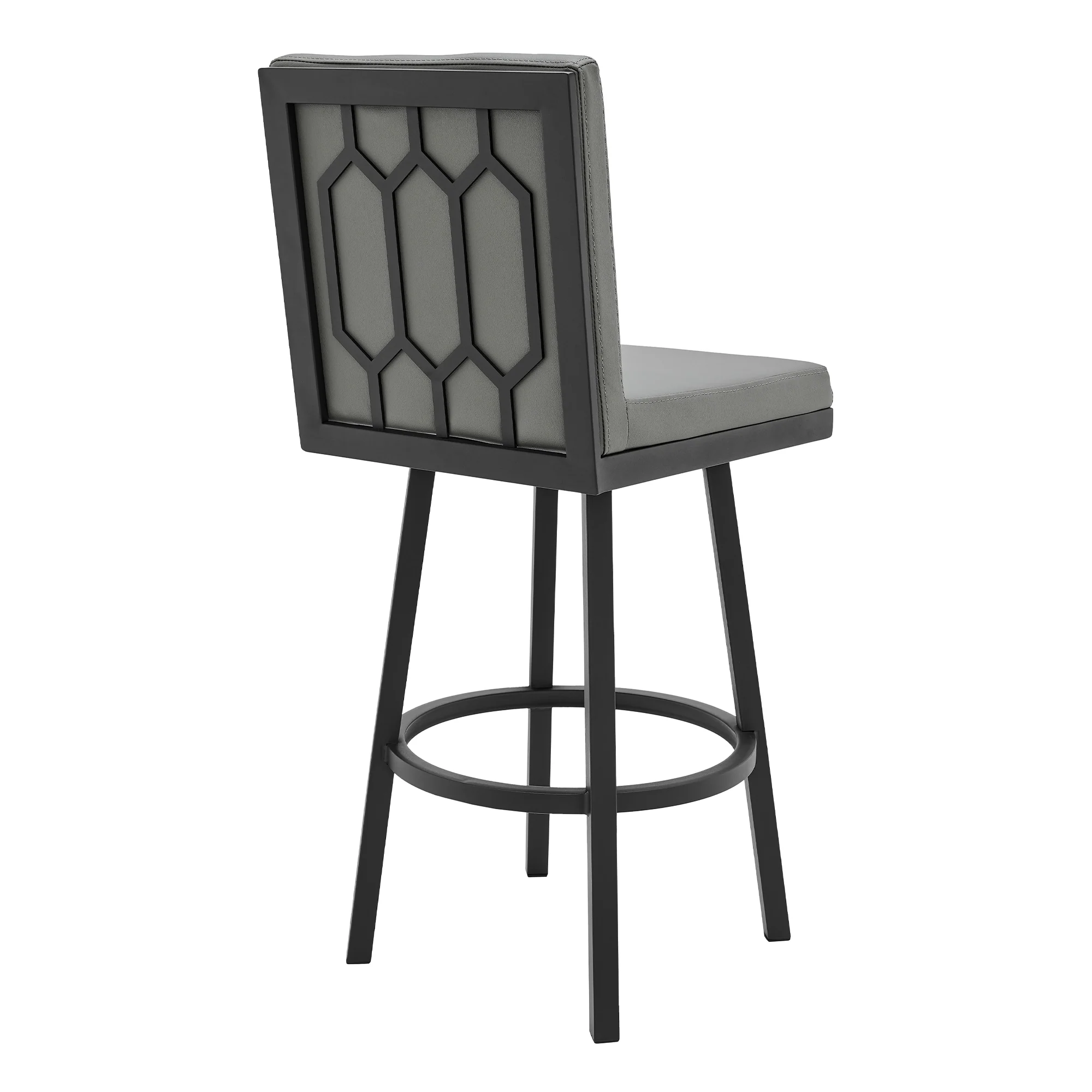 Gem Swivel Modern Black Metal and Gray Faux Leather Bar and Counter Stool By Armen Living - Image 4