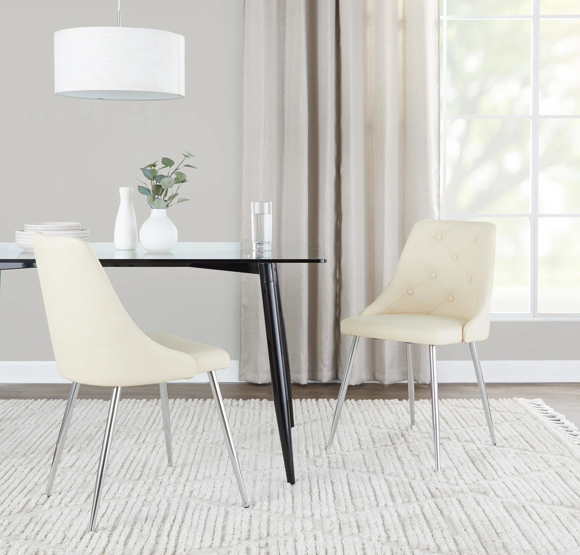 Giovanni Chair - Set of 2 Chrome Metal, Cream PU By LumiSource