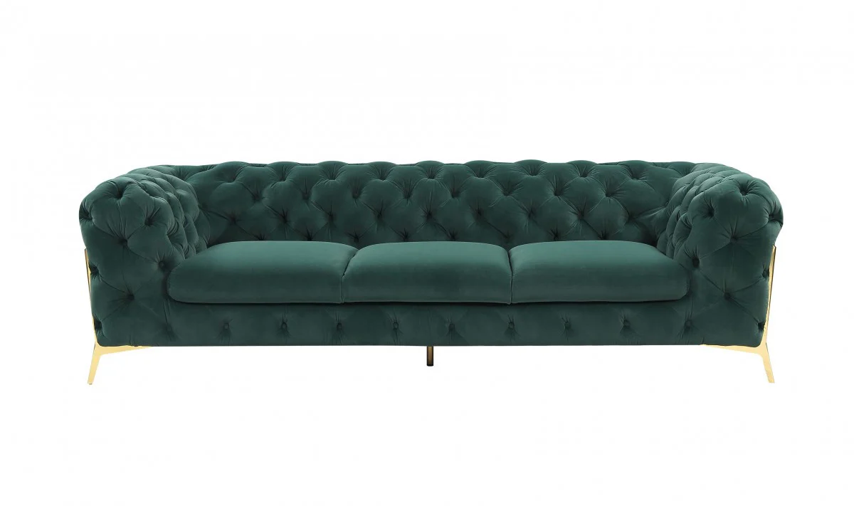 Glam 97" Green Velvet And Gold Accent Sofa By Homeroots
