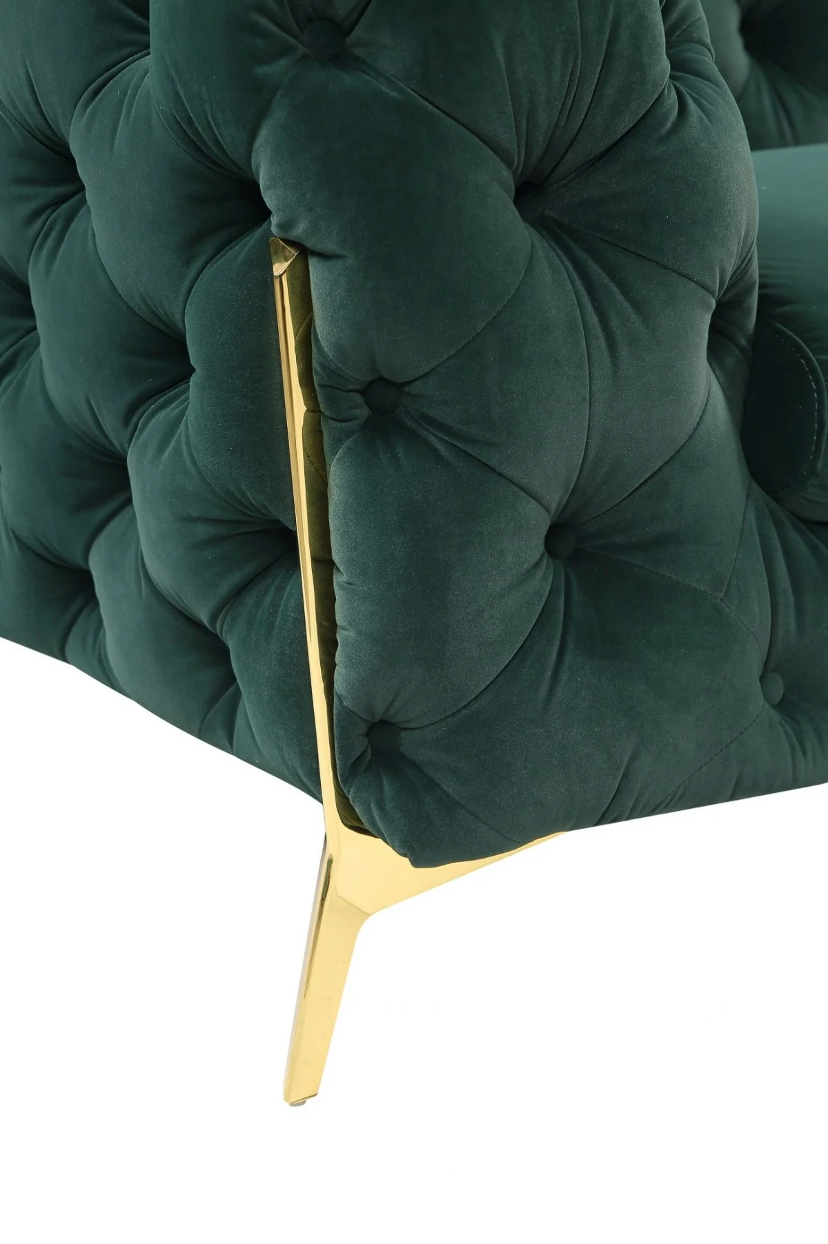 Glam 97" Green Velvet And Gold Accent Sofa By Homeroots - Image 4