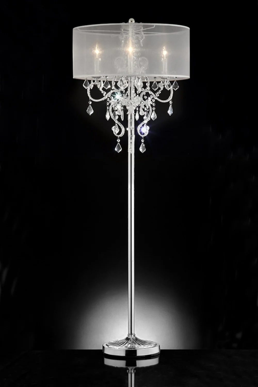 Glam Silver Faux Crystal Floor Lamp with See Thru Shade By Homeroots
