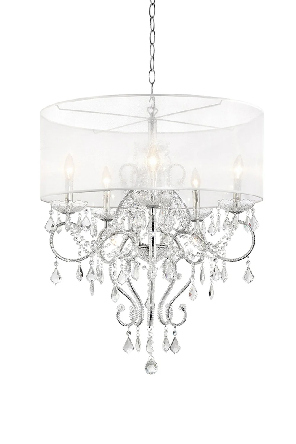 Glam Silver Faux Crystal Hanging Celing Lamp with See Thru Shade By Homeroots