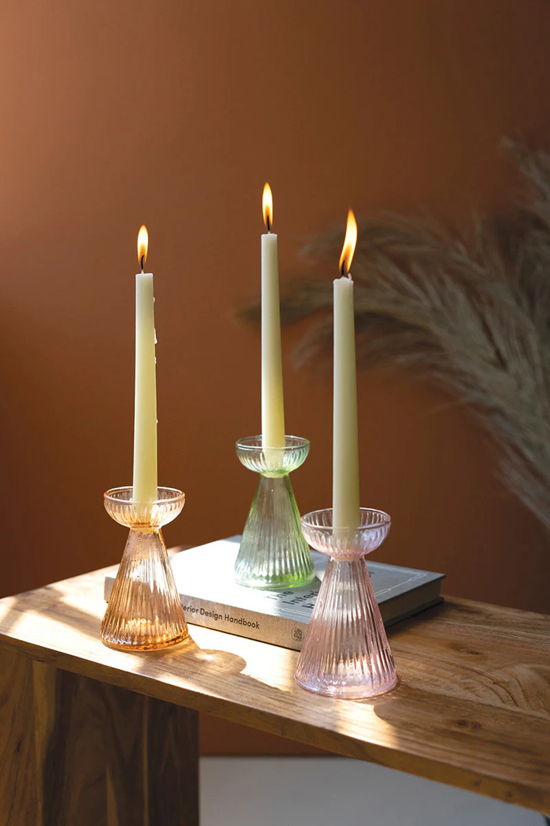Glass Vase/Taper Holders - One Each Color Set Of 3 By Kalalou