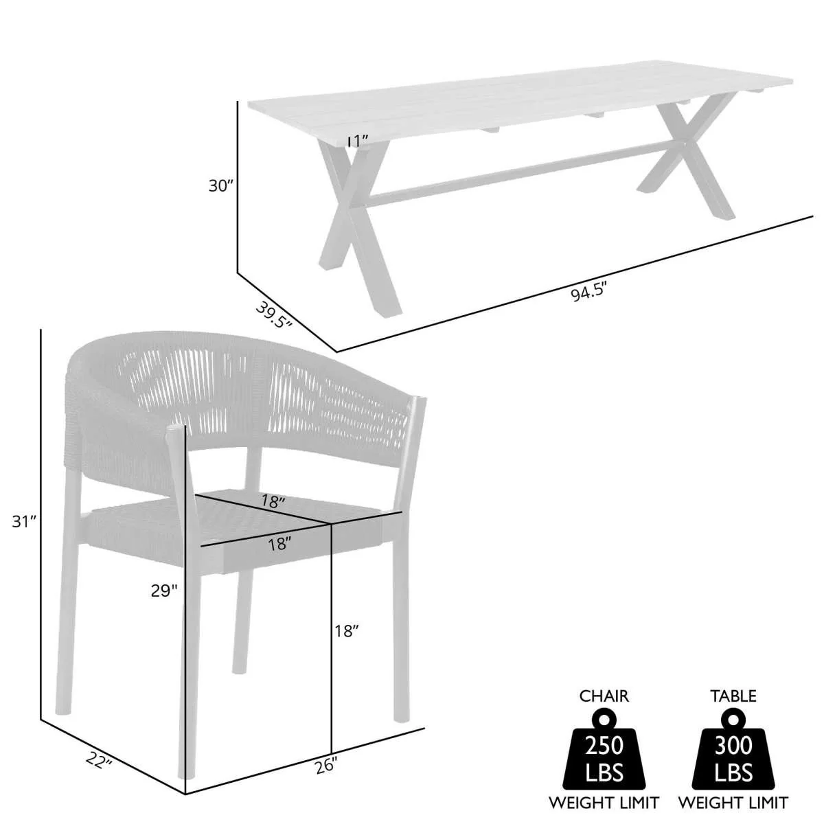 Glendora Doris Outdoor Patio 5 Piece Live Edge Dining Set in Eucalyptus Wood and Black Rope By Armen Living - Image 8