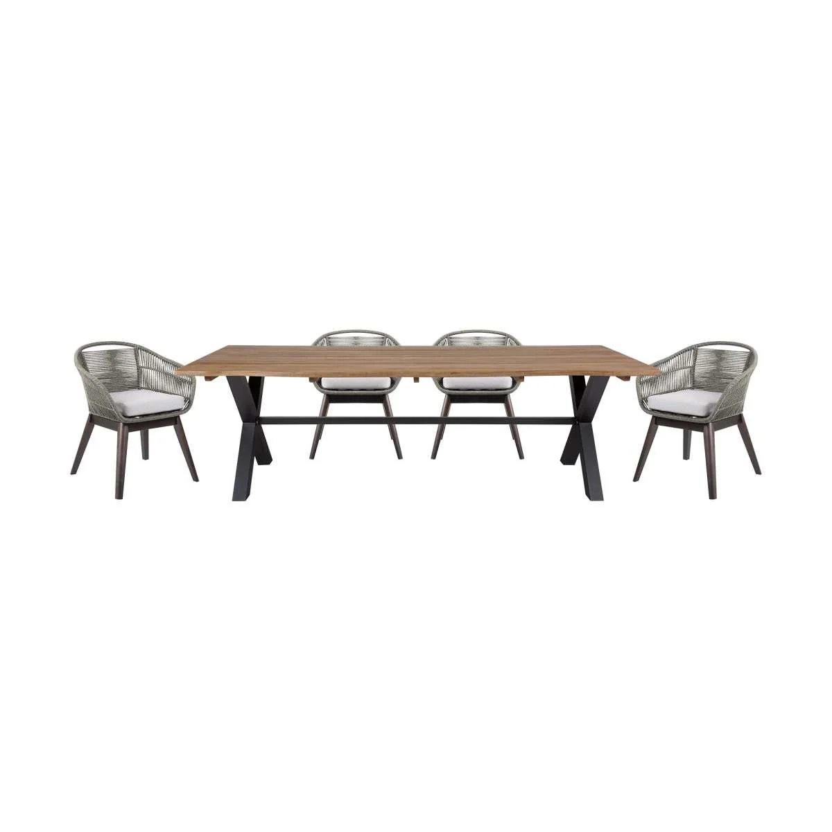 Glendora Tutti Frutti Outdoor Patio 5 Piece Live Edge Dining Set in Eucalyptus Wood Gray Rope and Cushions By Armen Living - Image 2