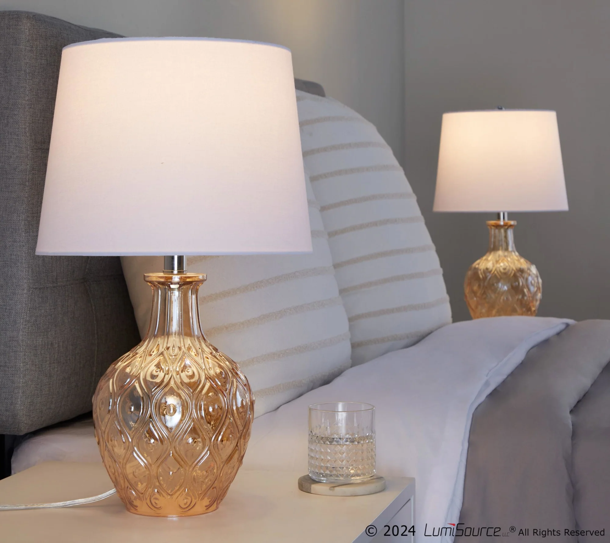 Gloria Round 20" Glass Accent Lamp - Set of 2 By LumiSource - GTG21-GLORIARN CRCHRW2
