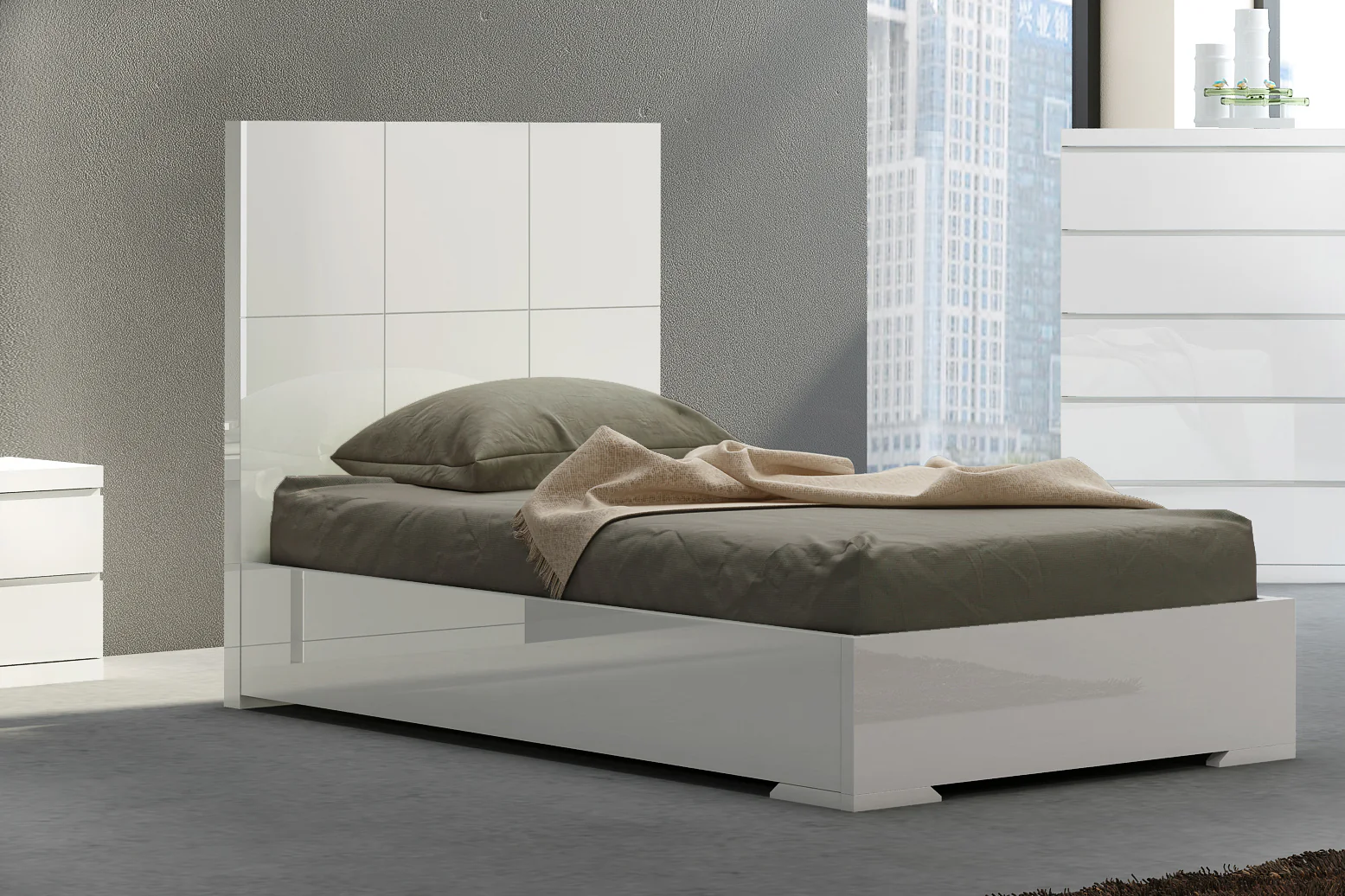 Gloss White Stainless Steel Twin Bed By Homeroots - 370628