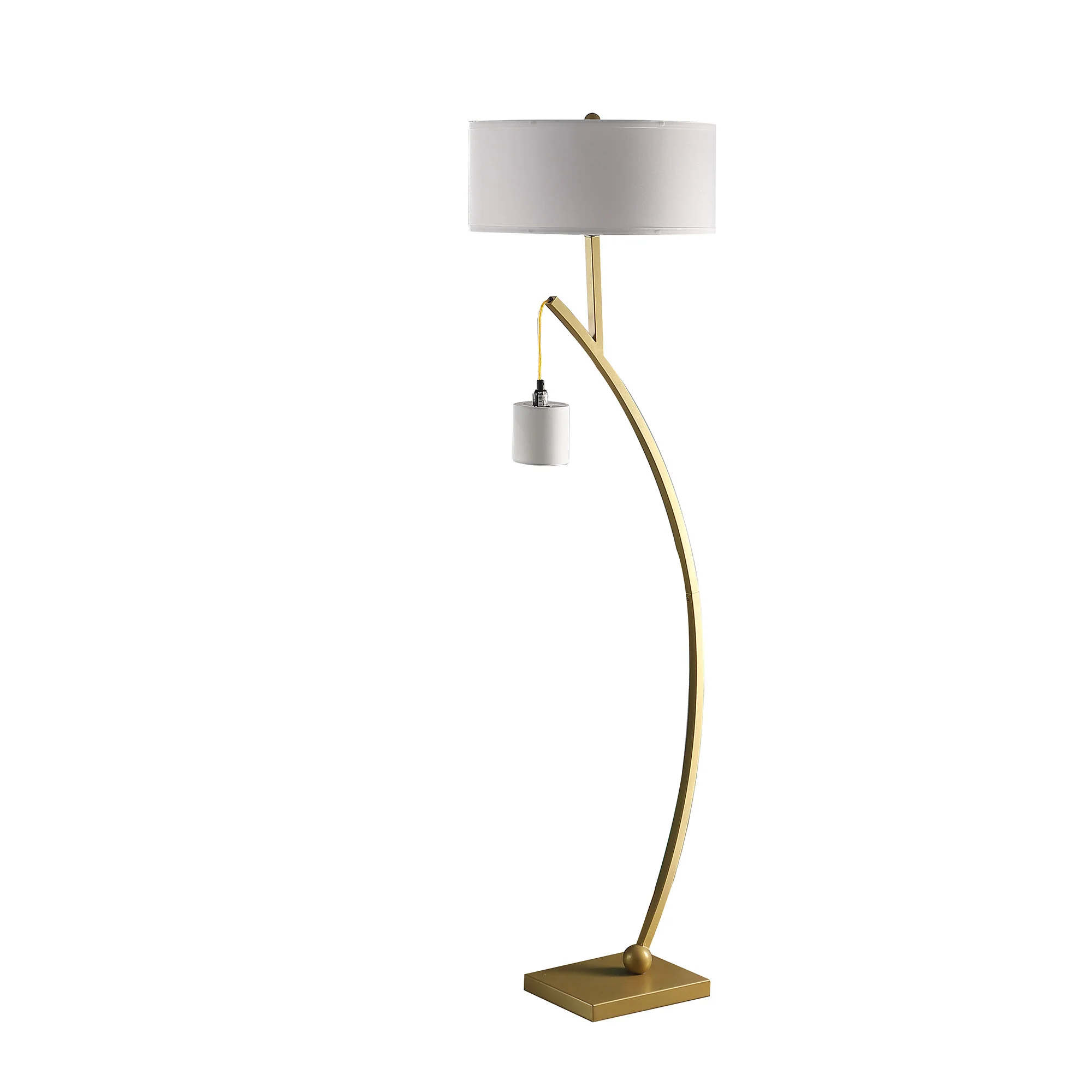 Gold And White Arc Floor Lamp With White Fabric Drum Shade By Homeroots