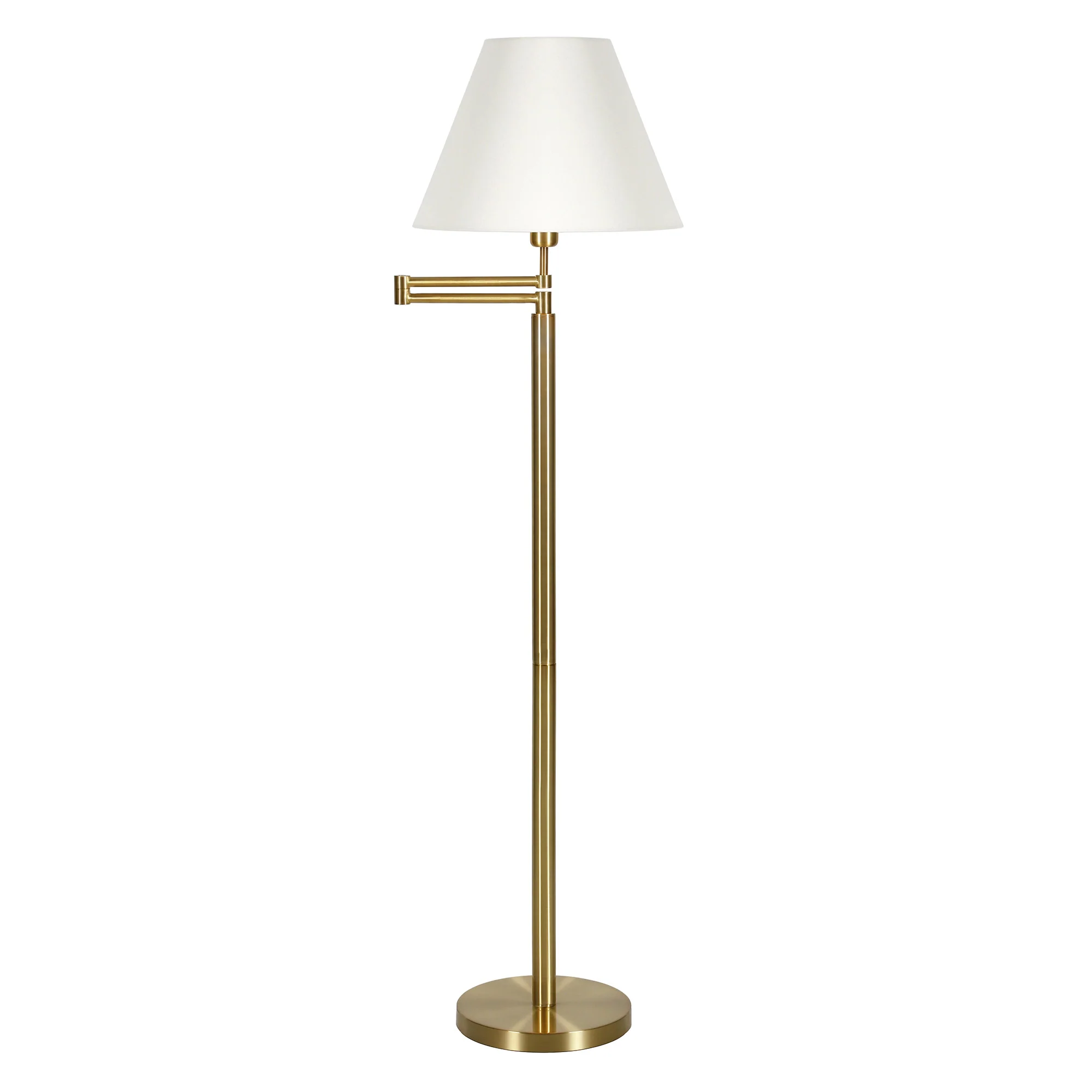 Gold And White Swing Arm Floor Lamp With White Fabric Empire Shade By Homeroots