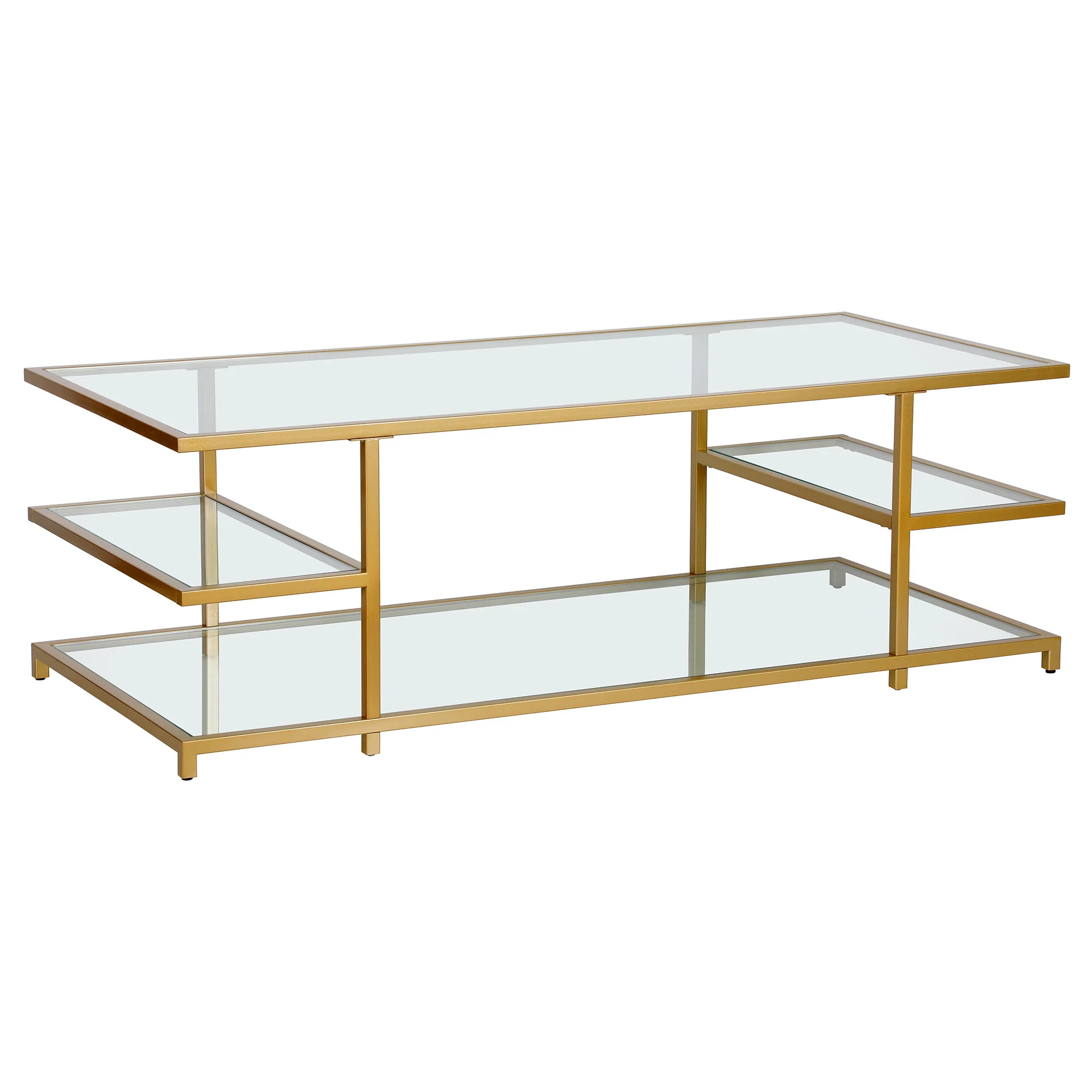 Gold Glass And Steel Coffee Table With Three Shelves By Homeroots